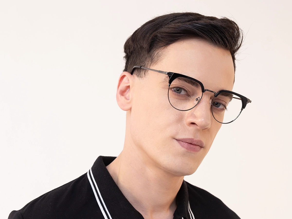 Black Gunmetal Browline Glasses 42