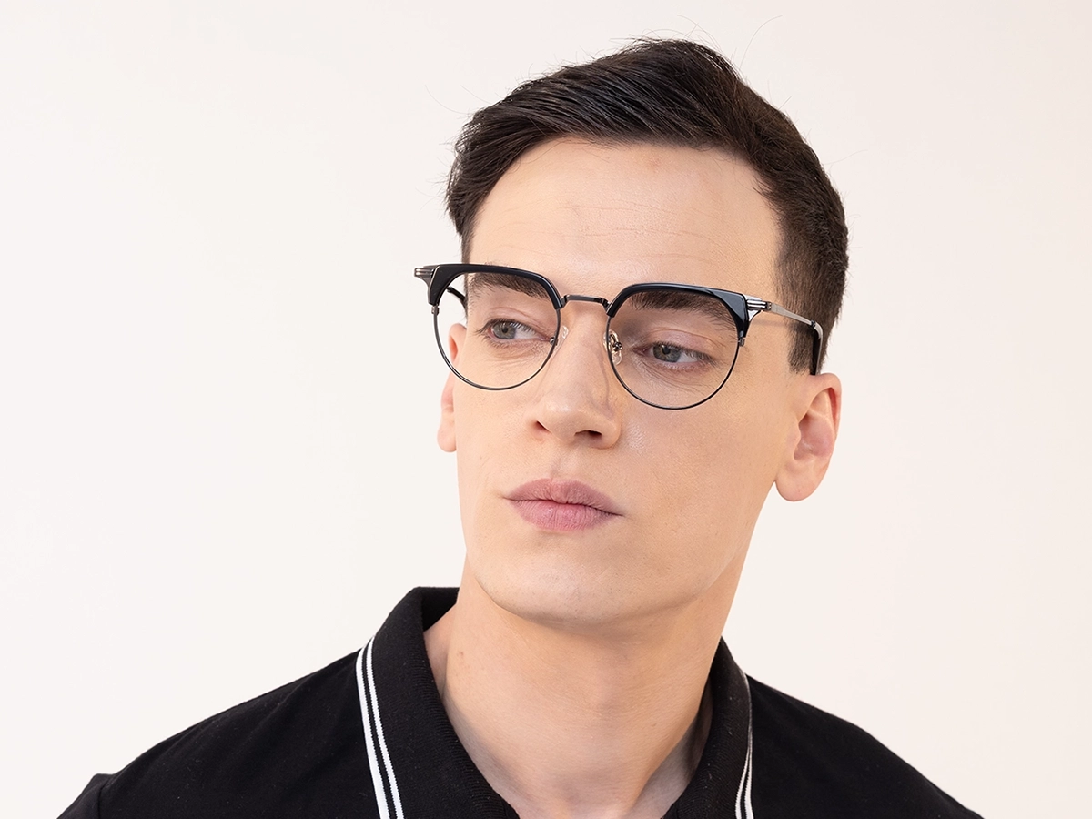 Black Gunmetal Browline Glasses 43