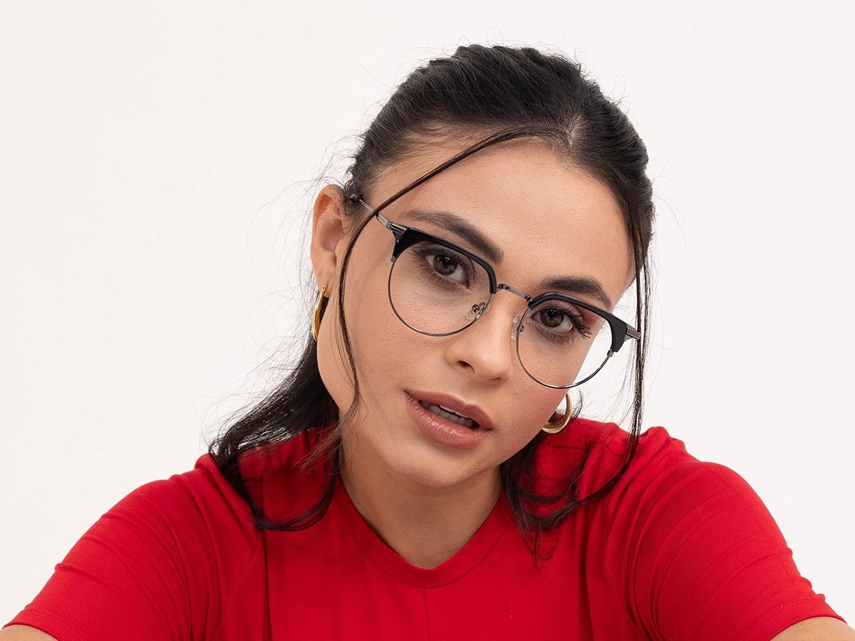Black Gunmetal Browline Glasses 52