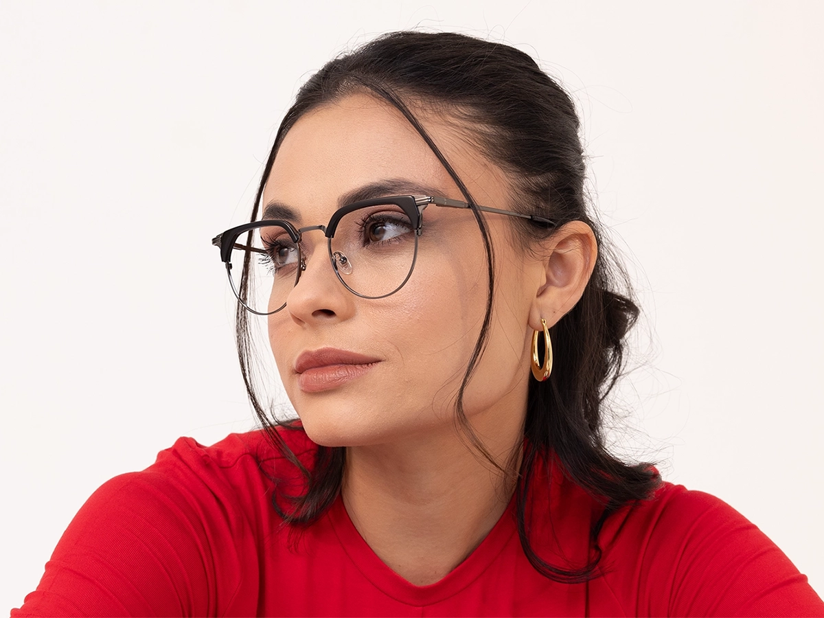 Black Gunmetal Browline Glasses 53