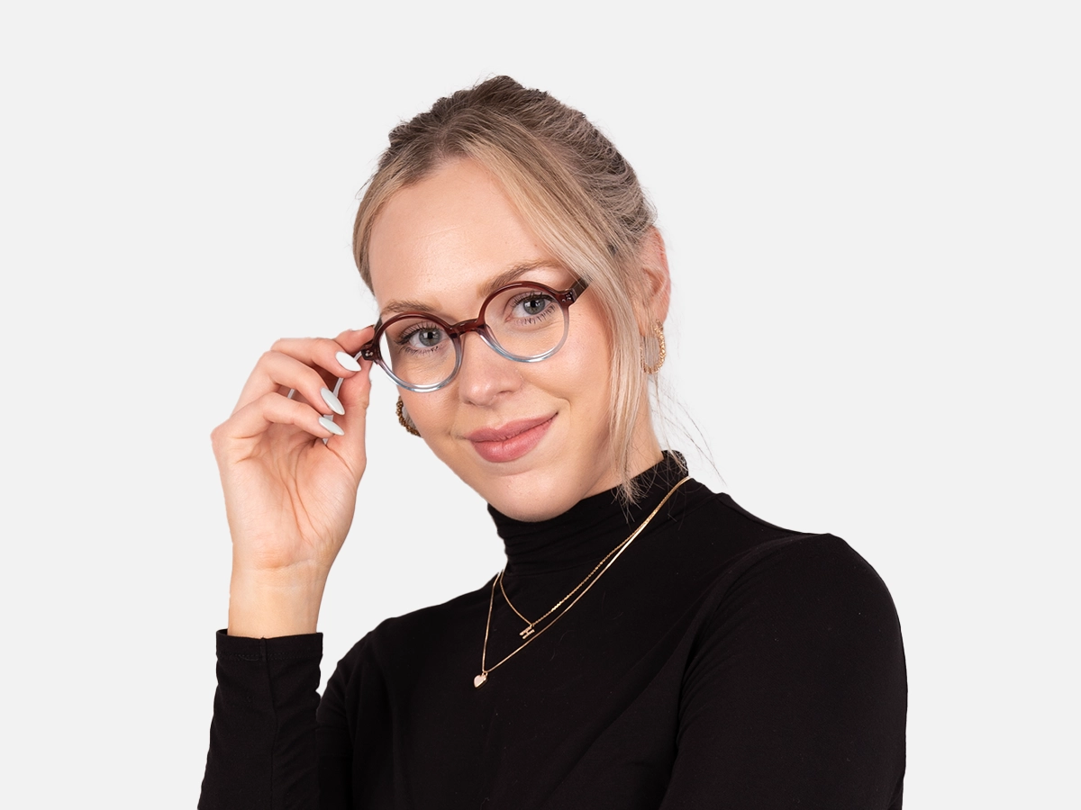 Crystal Brown and Blue Round Glasses-51
