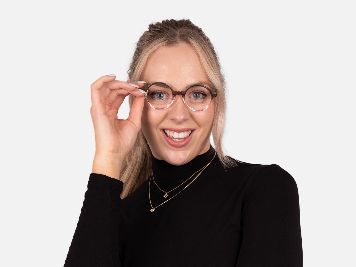 Crystal Black And blush pink Round Glasses-52