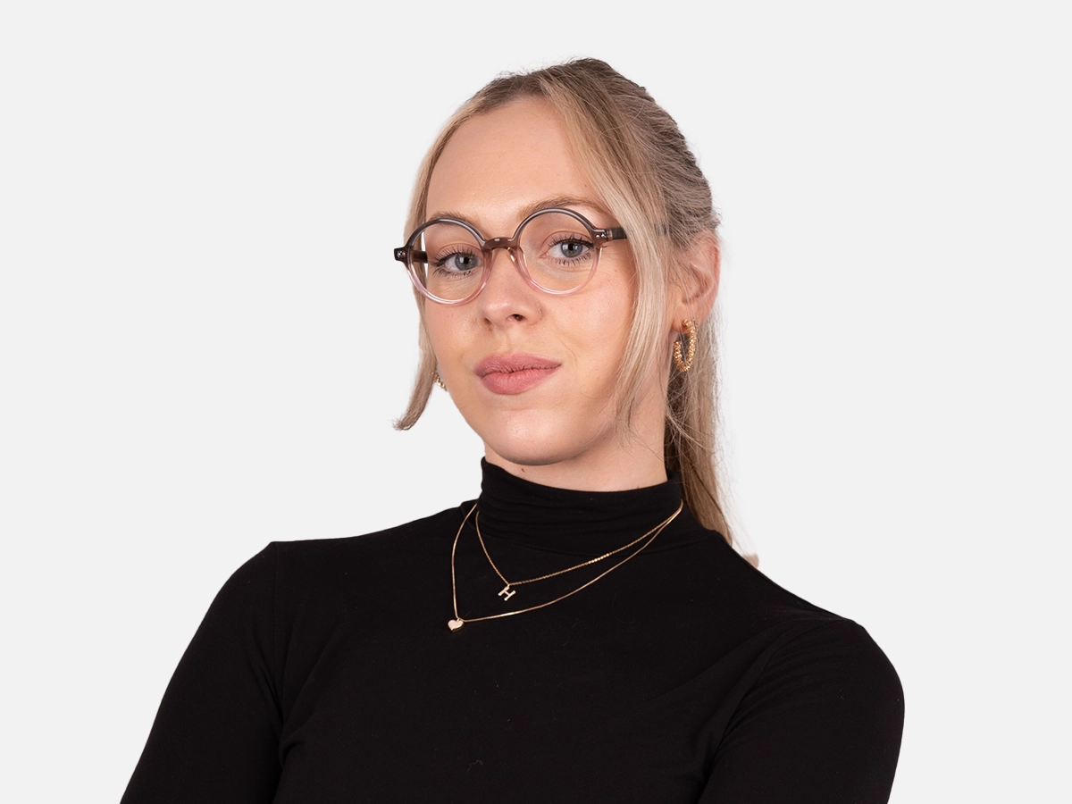 Crystal Black And blush pink Round Glasses-51