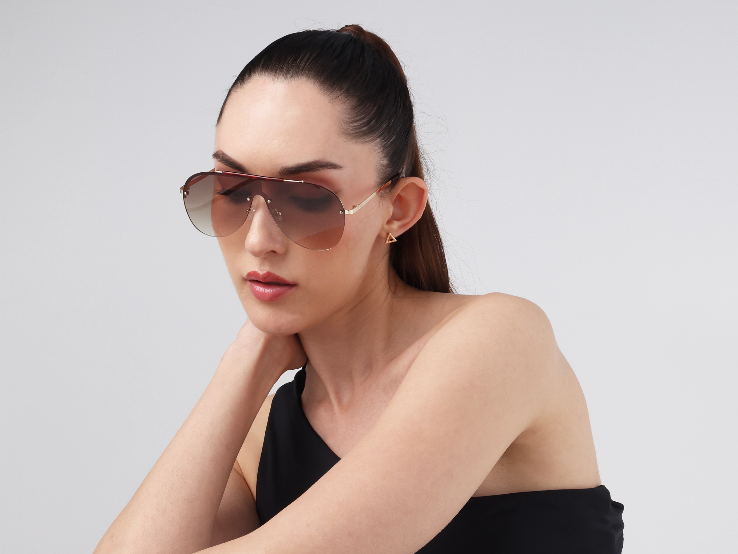 Metal Pilot Brown Tint Sunglasses