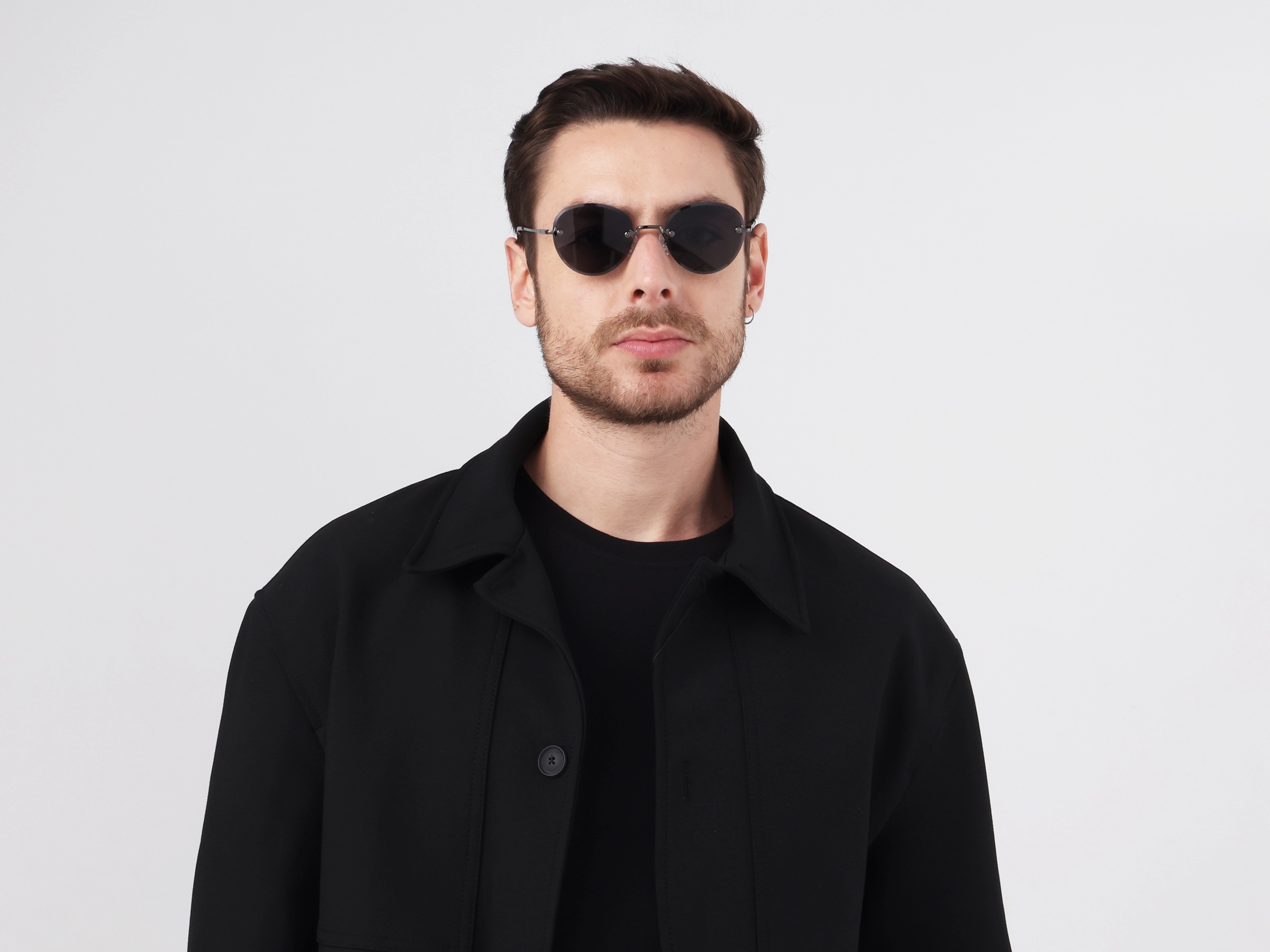 Black & Marble Round Rimless Sunglasses 1