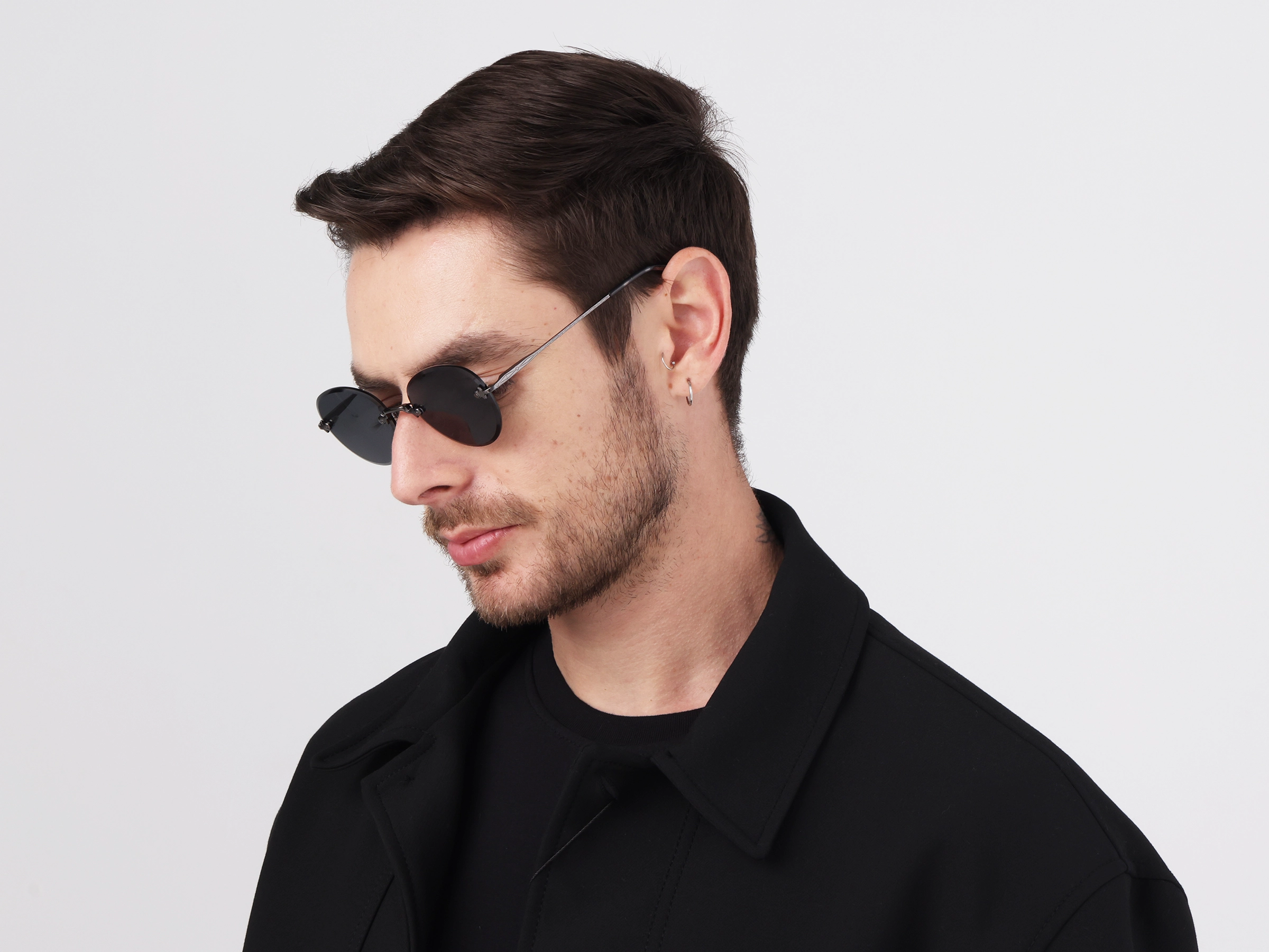 Black & Marble Round Rimless Sunglasses 2