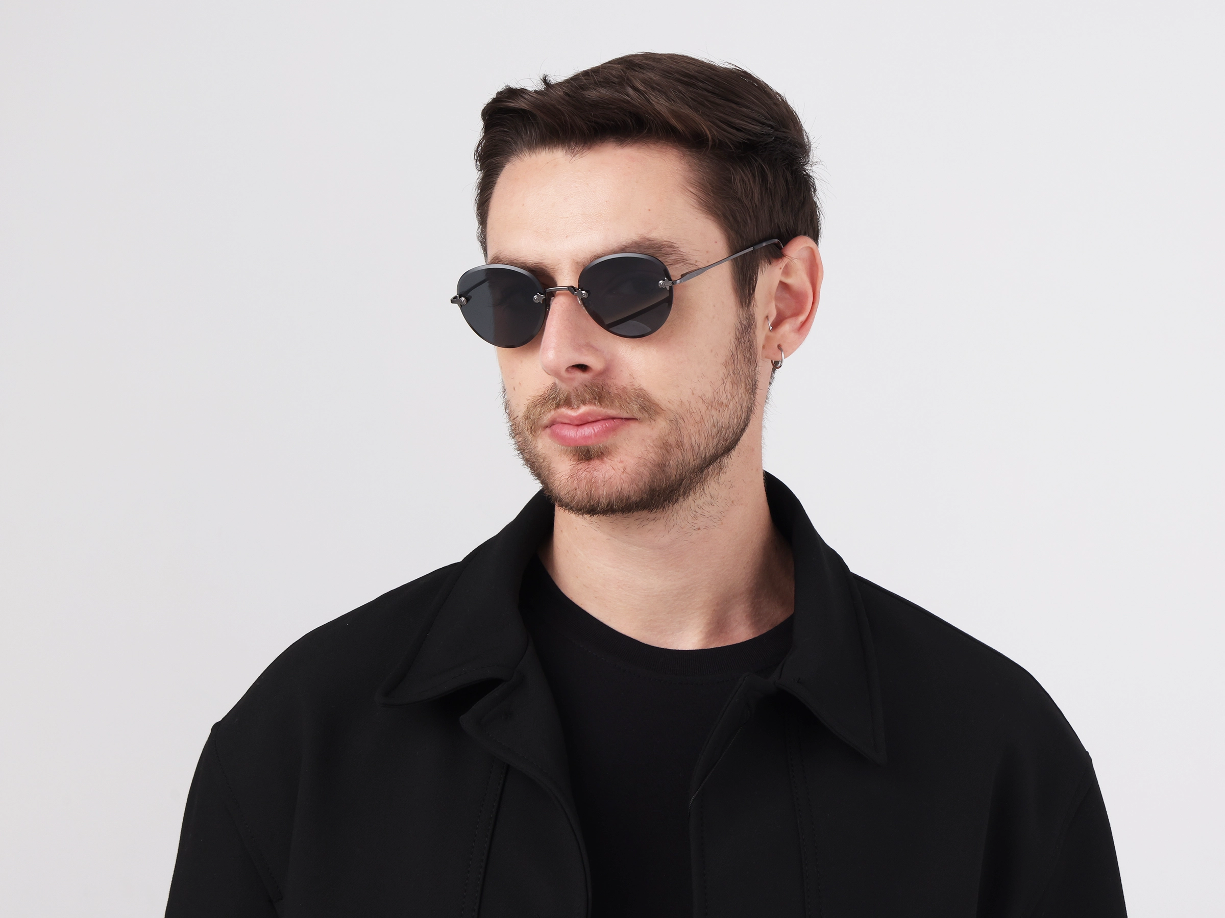 Black & Marble Round Rimless Sunglasses 3