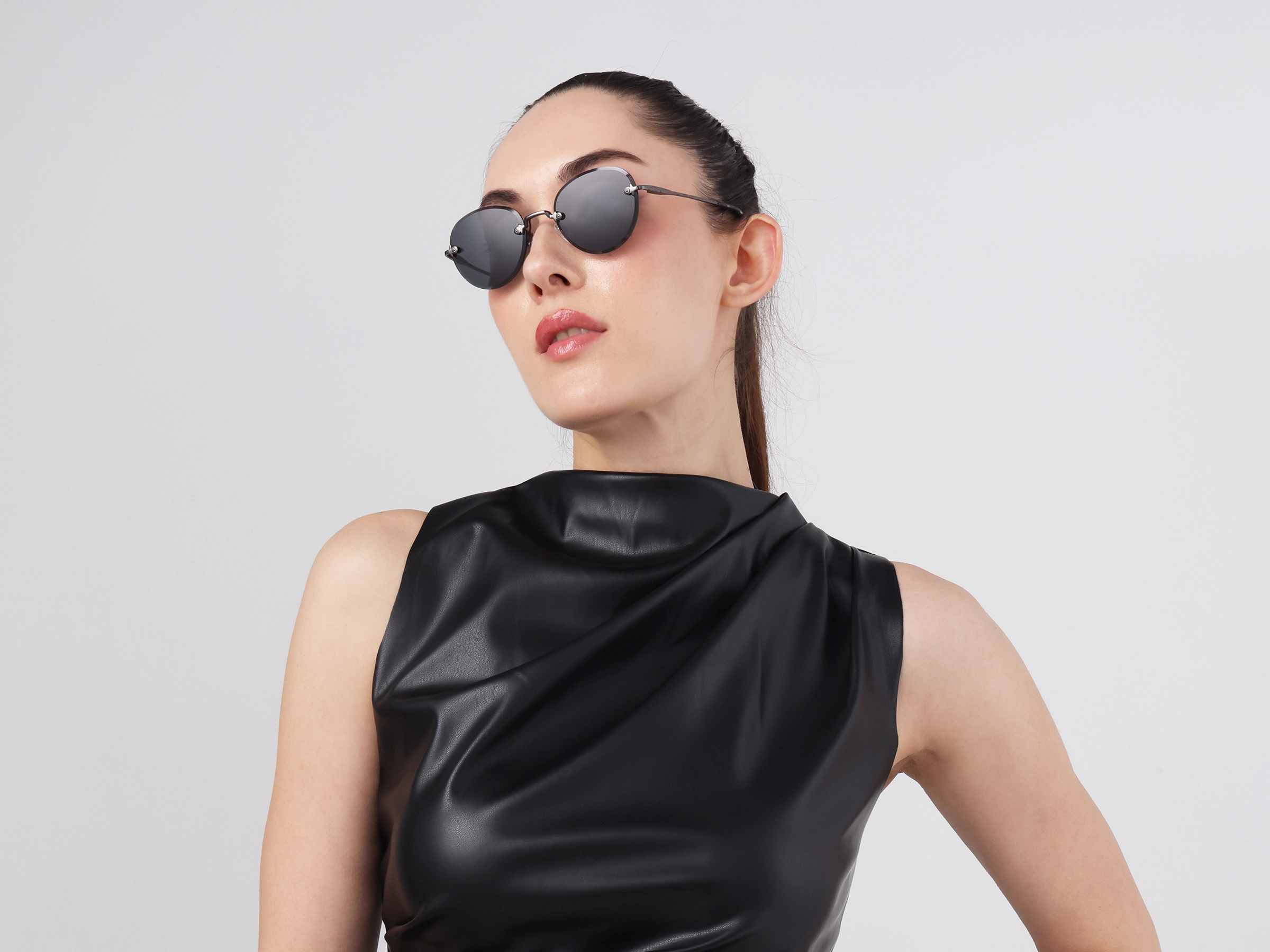 Black & Marble Round Rimless Sunglasses 12