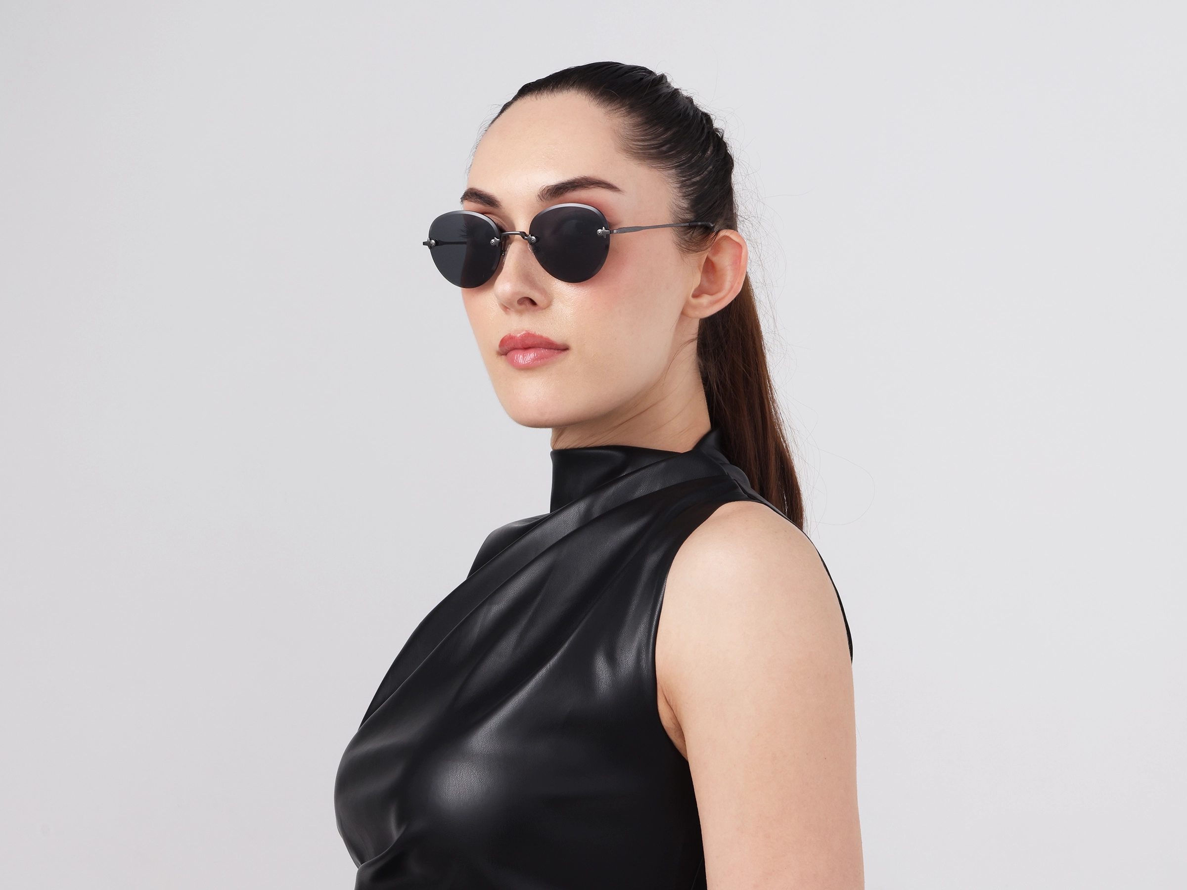 Black & Marble Round Rimless Sunglasses 11
