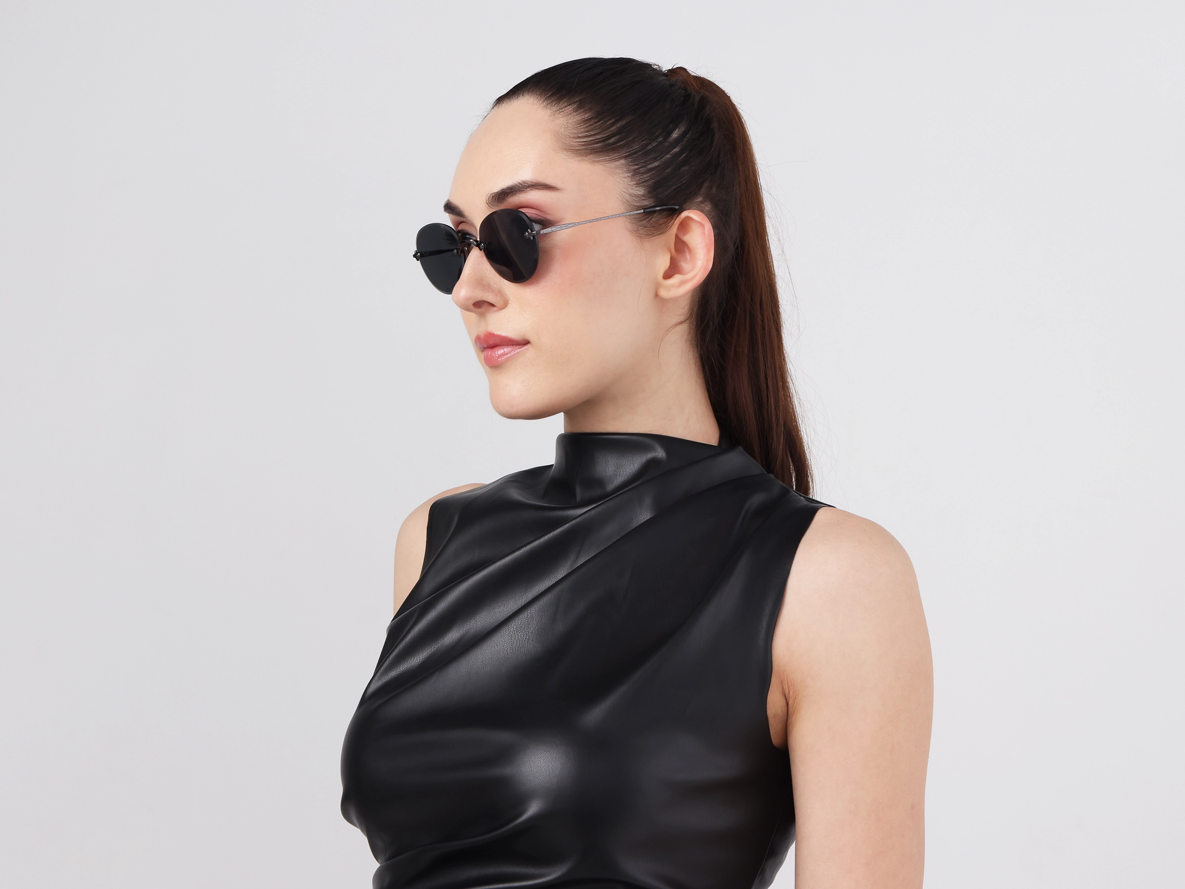 Black & Marble Round Rimless Sunglasses 13