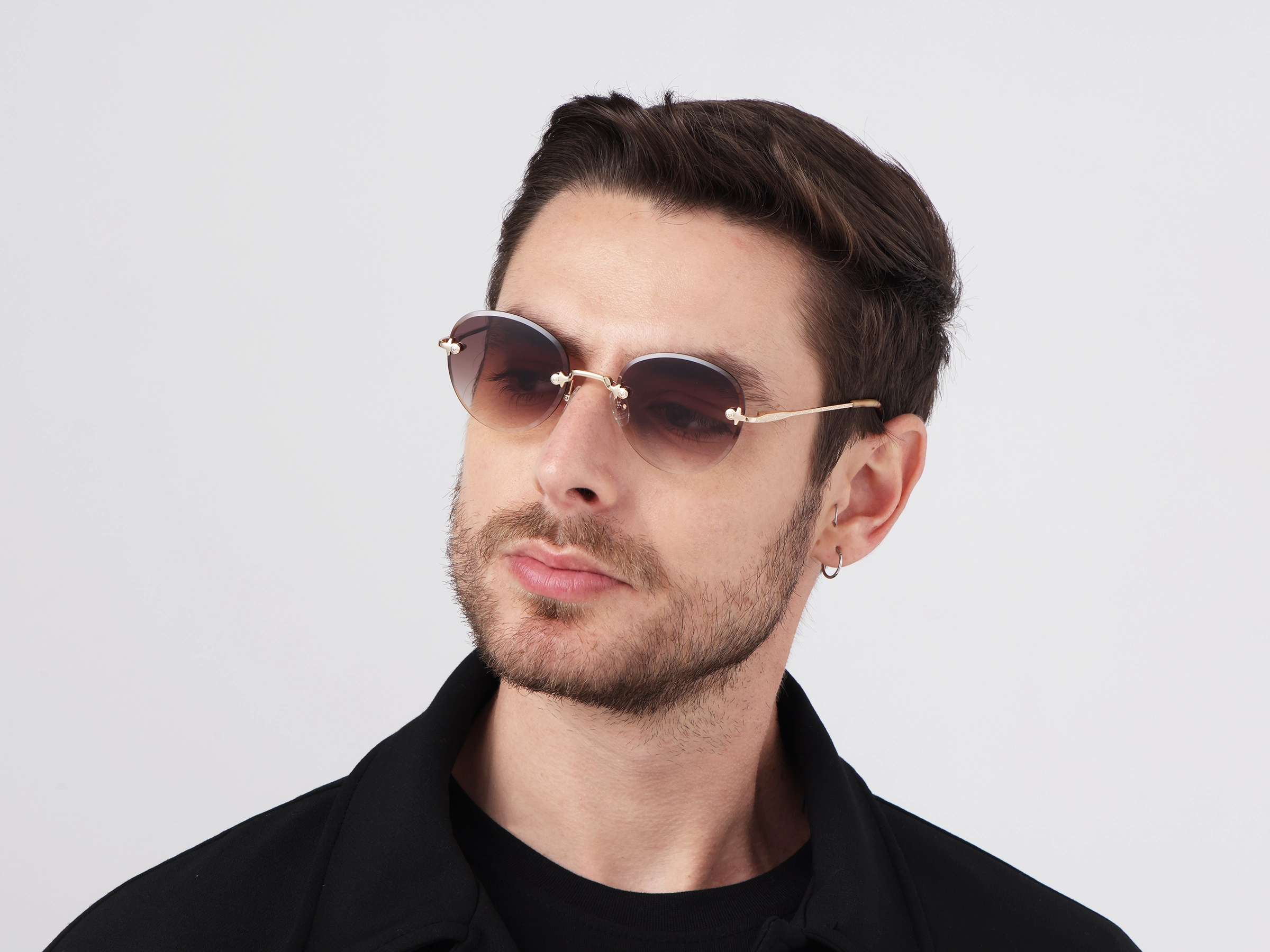 Champagne Gold & Beige Tortoise Rimless Sunglasses 1