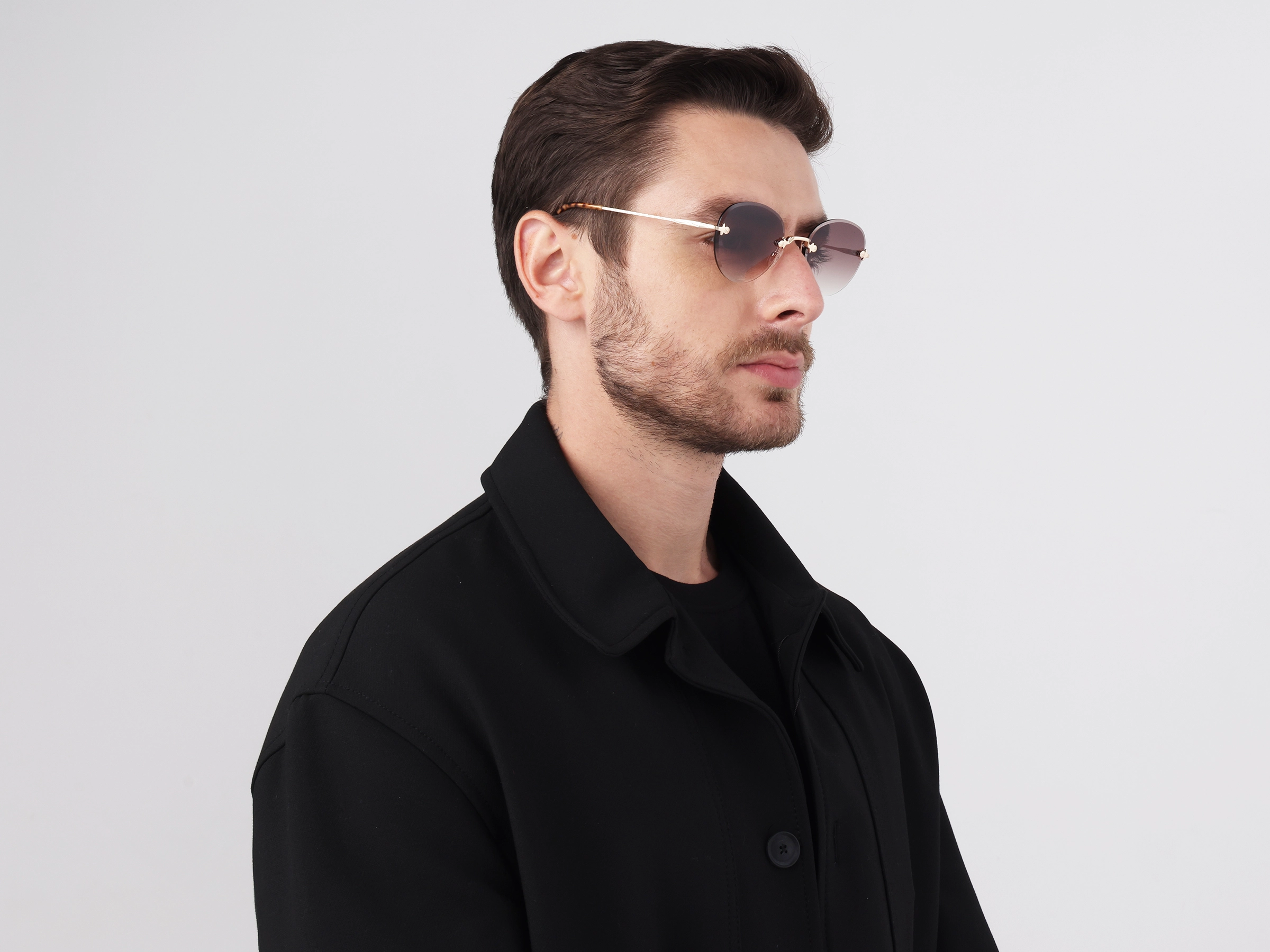 Champagne Gold & Beige Tortoise Rimless Sunglasses 3