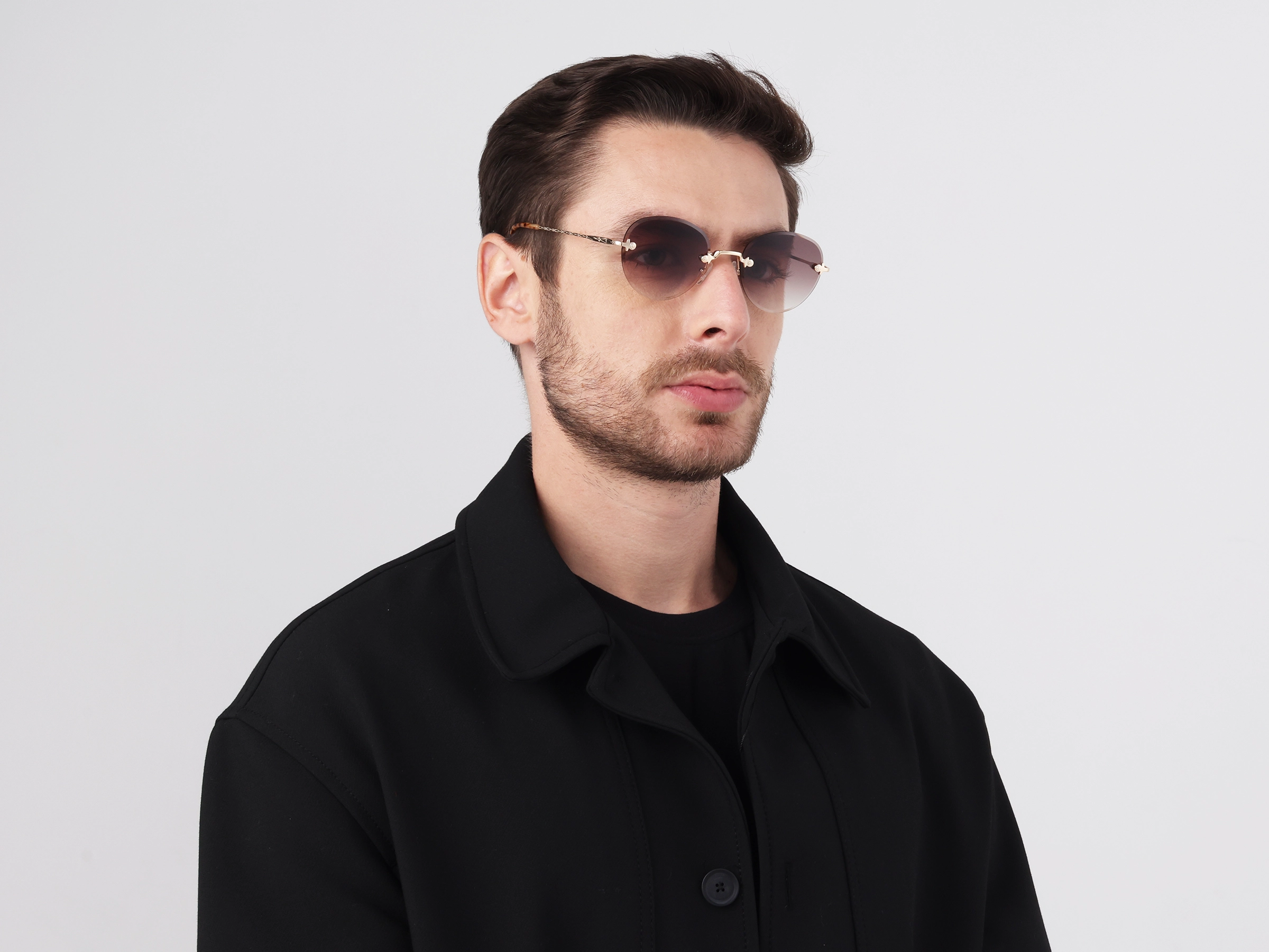 Champagne Gold & Beige Tortoise Rimless Sunglasses 2
