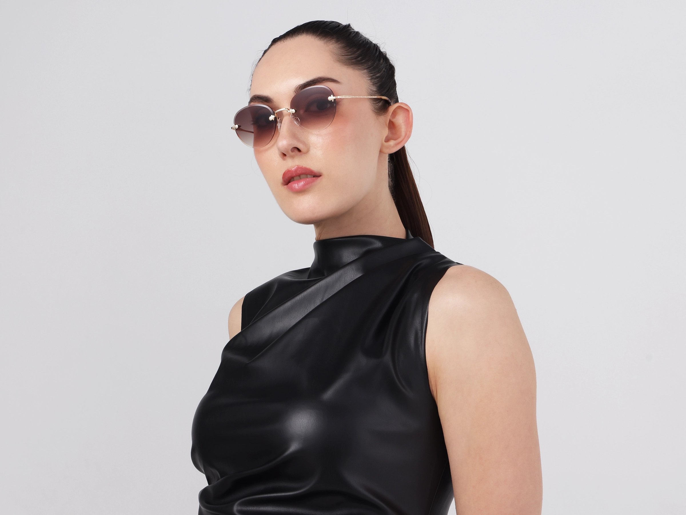 Champagne Gold & Beige Tortoise Rimless Sunglasses 13