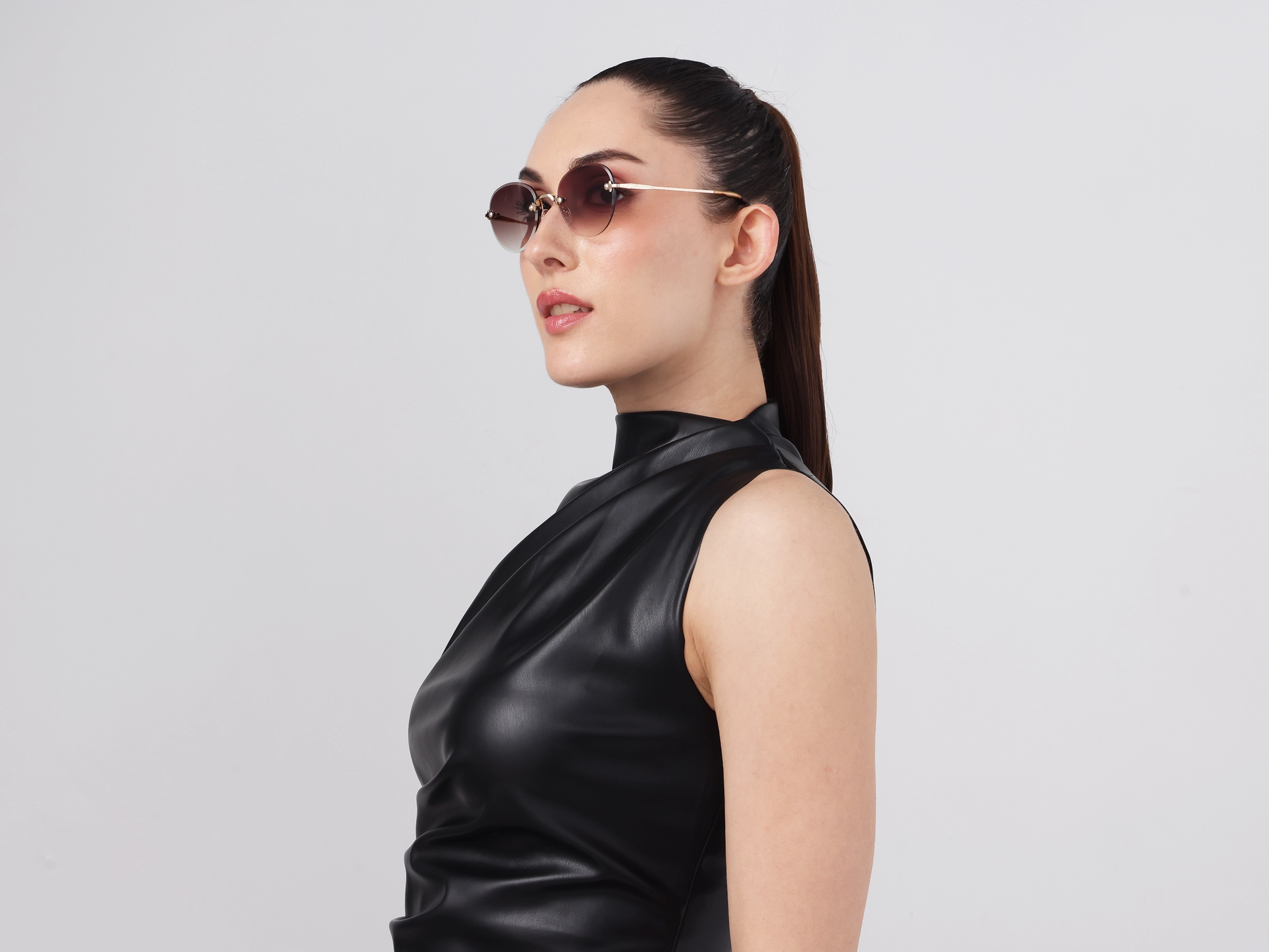 Champagne Gold & Beige Tortoise Rimless Sunglasses 12