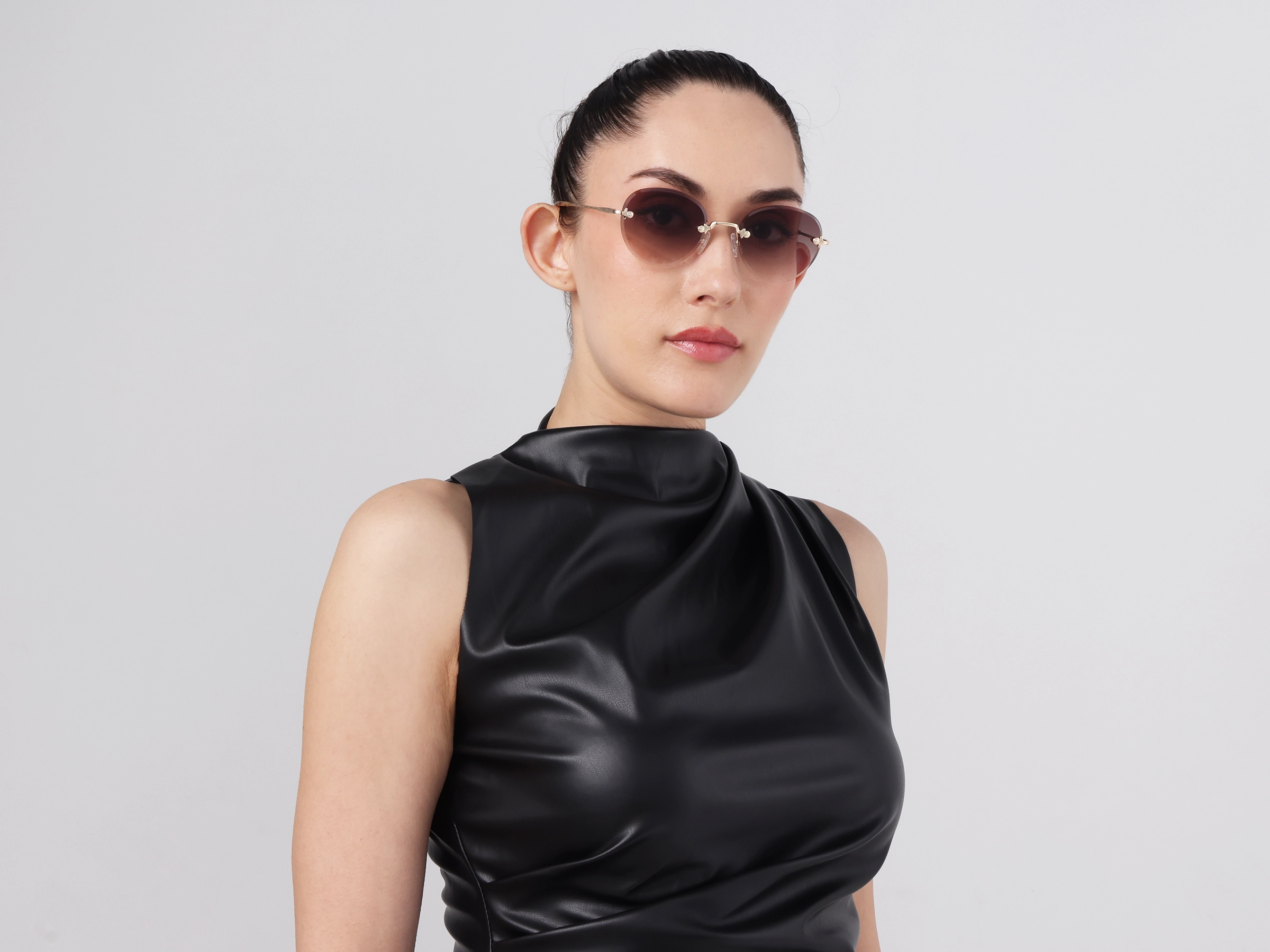 Champagne Gold & Beige Tortoise Rimless Sunglasses 11