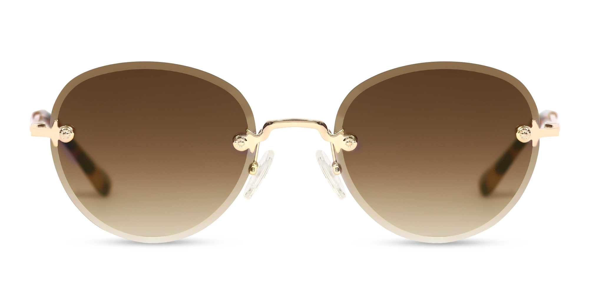 Champagne Gold & Beige Tortoise Rimless Sunglasses 1 Champagne Gold & Beige Tortoise Rimless Sunglasses 1