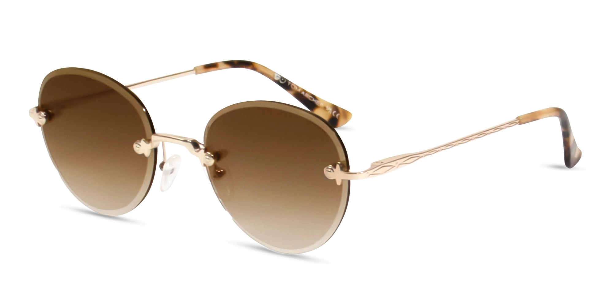 Champagne Gold & Beige Tortoise Rimless Sunglasses 3 Champagne Gold & Beige Tortoise Rimless Sunglasses 3