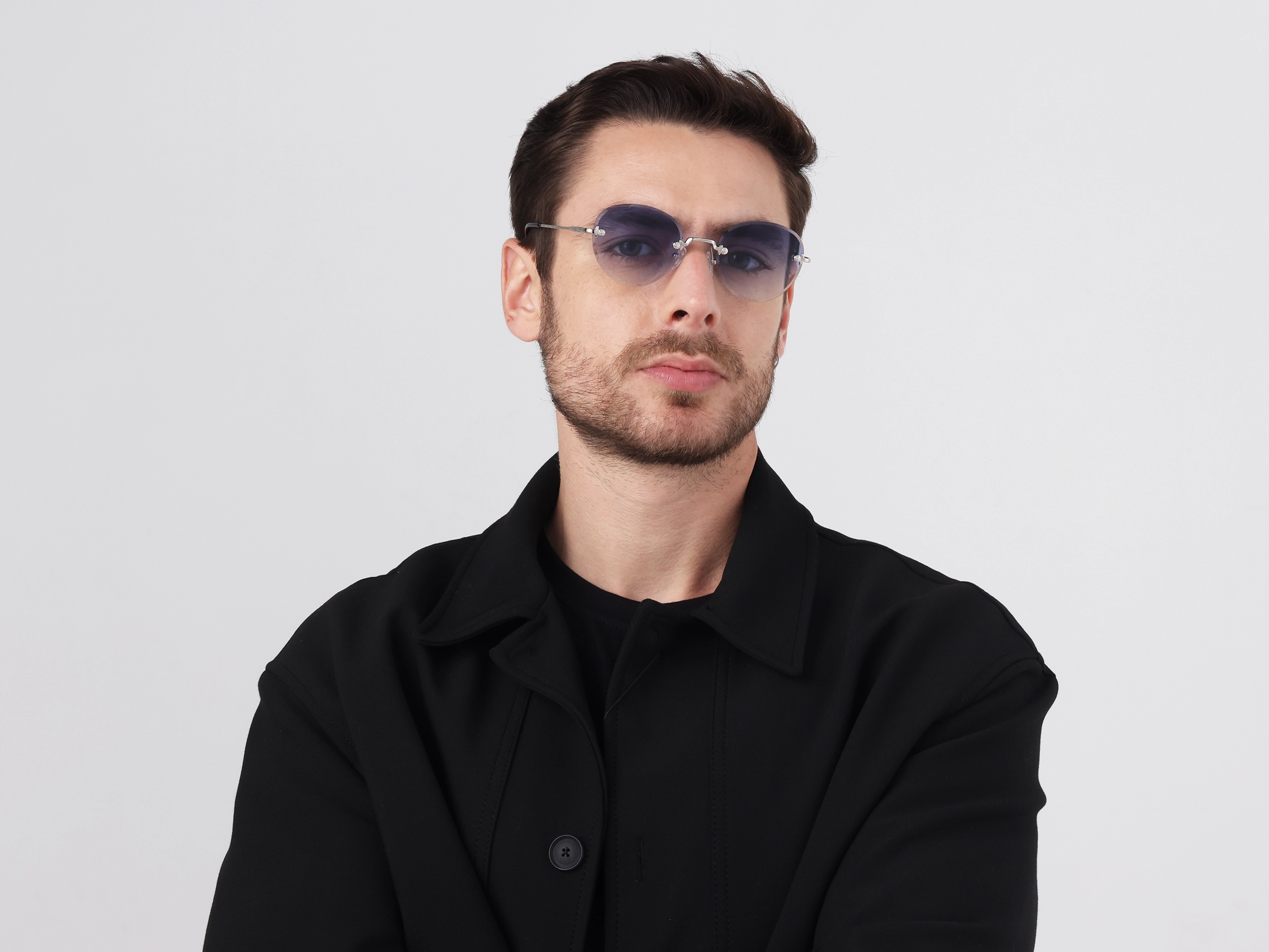 Silver and Black Marble Metal Rimless Sunglasses 1