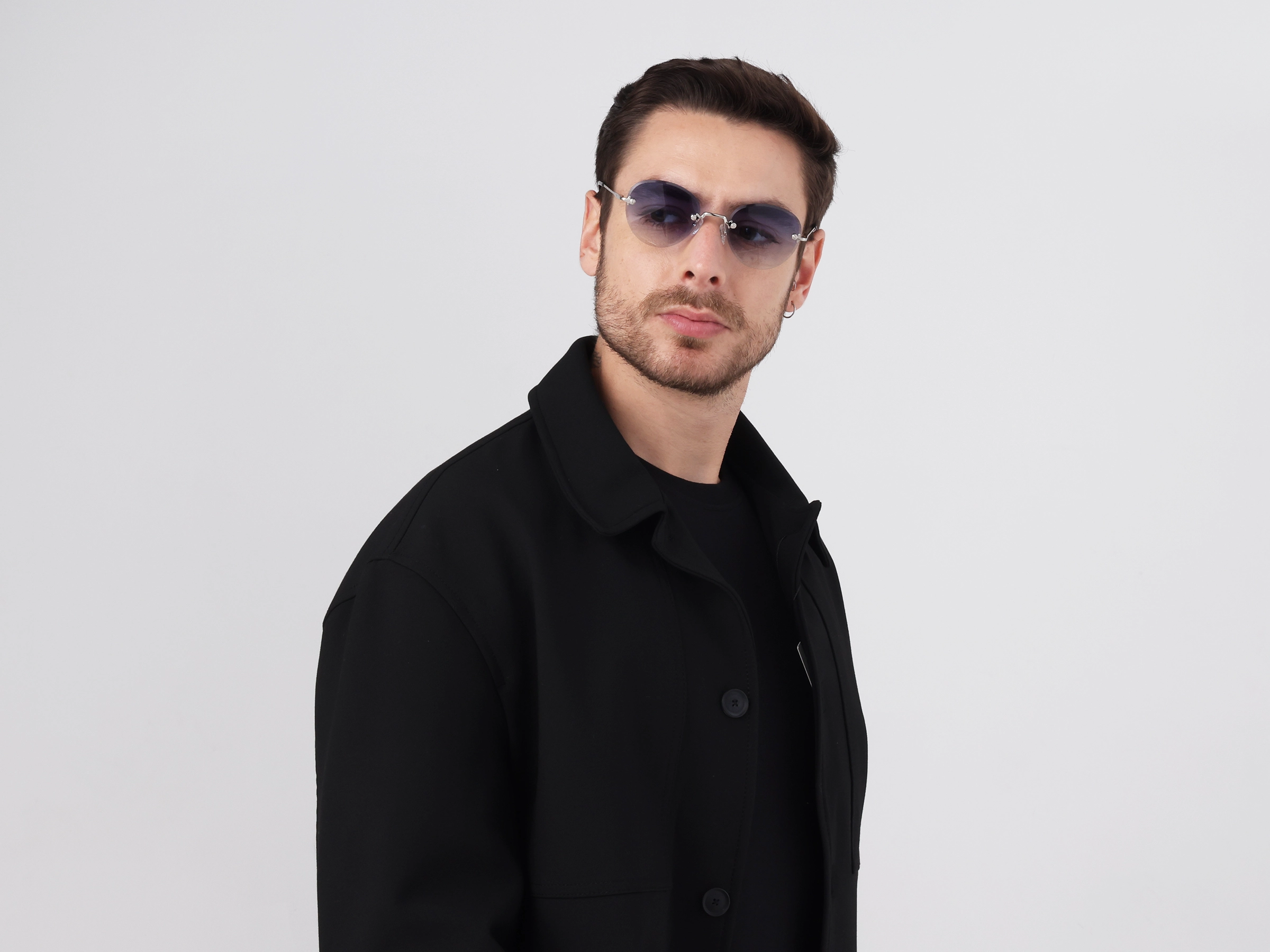 Silver and Black Marble Metal Rimless Sunglasses 2