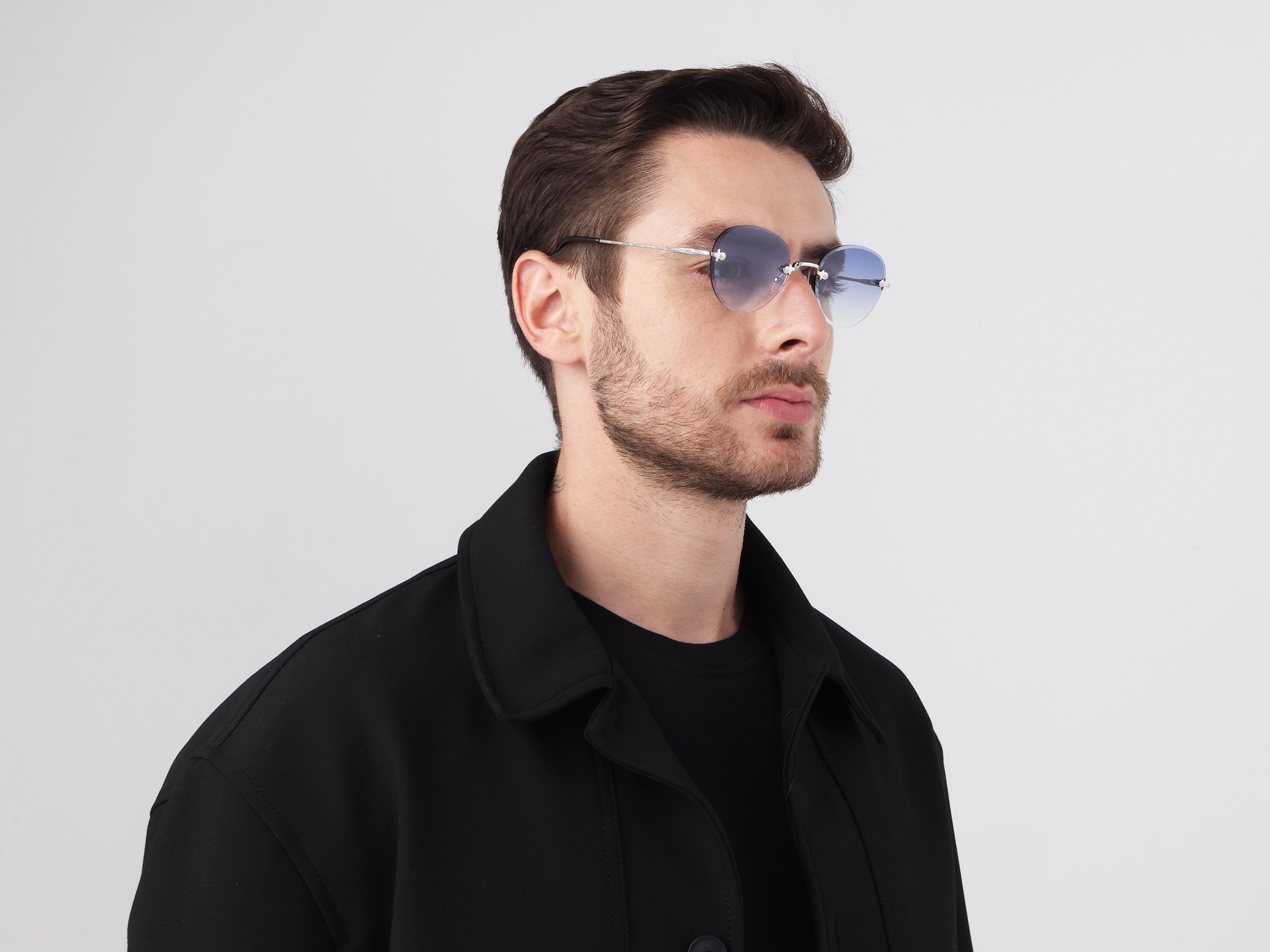 Silver and Black Marble Metal Rimless Sunglasses 3