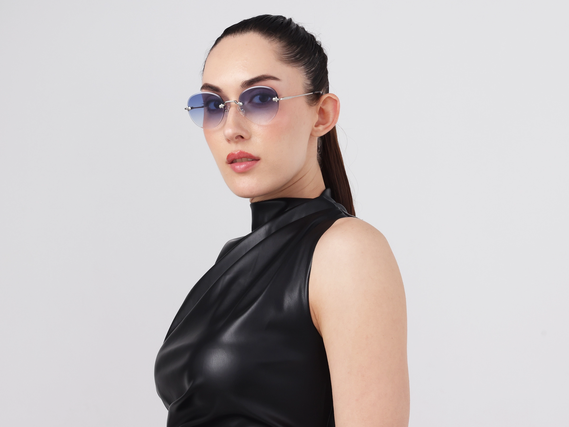 Silver and Black Marble Metal Rimless Sunglasses 12