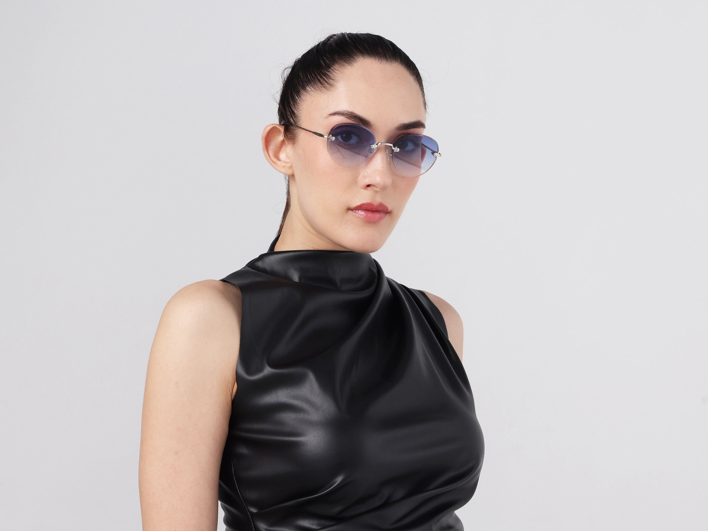 Silver and Black Marble Metal Rimless Sunglasses 11