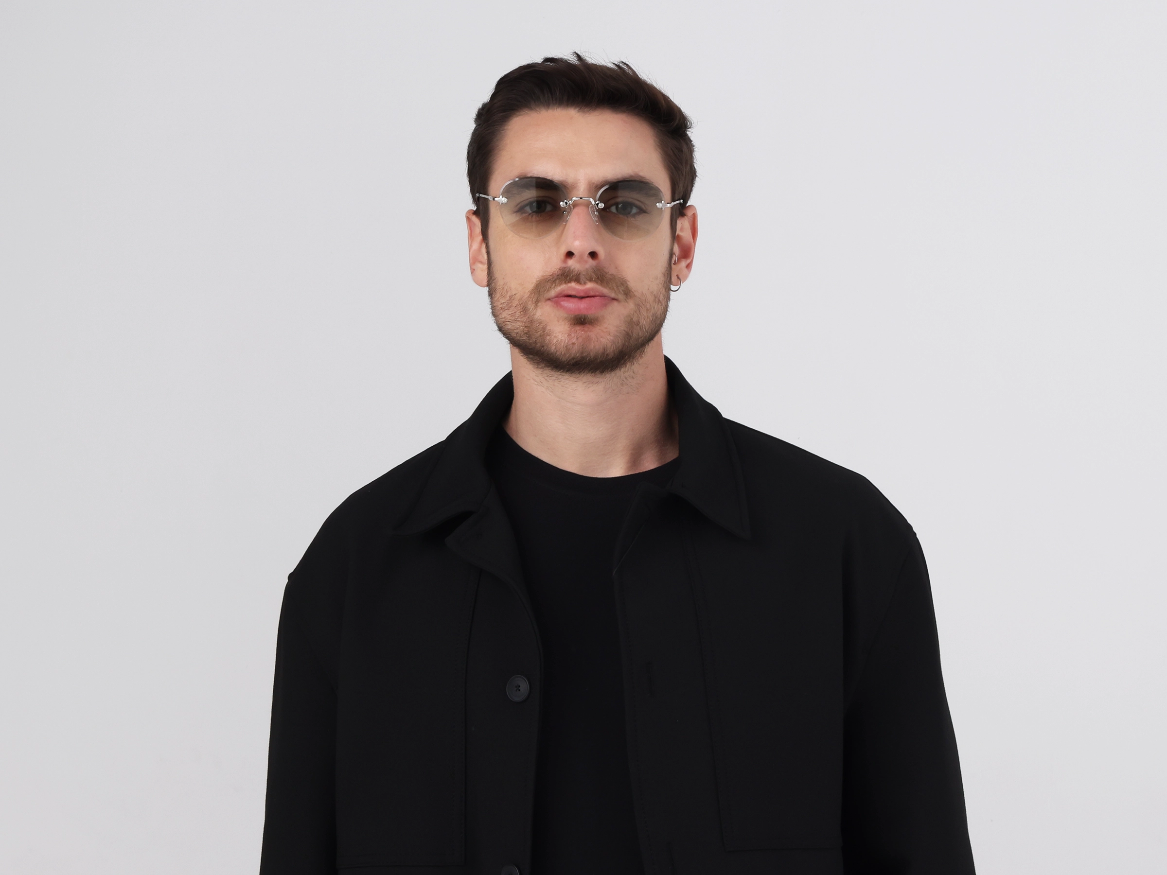 Silver and Black Marble Metal Rimless Sunglasses 1