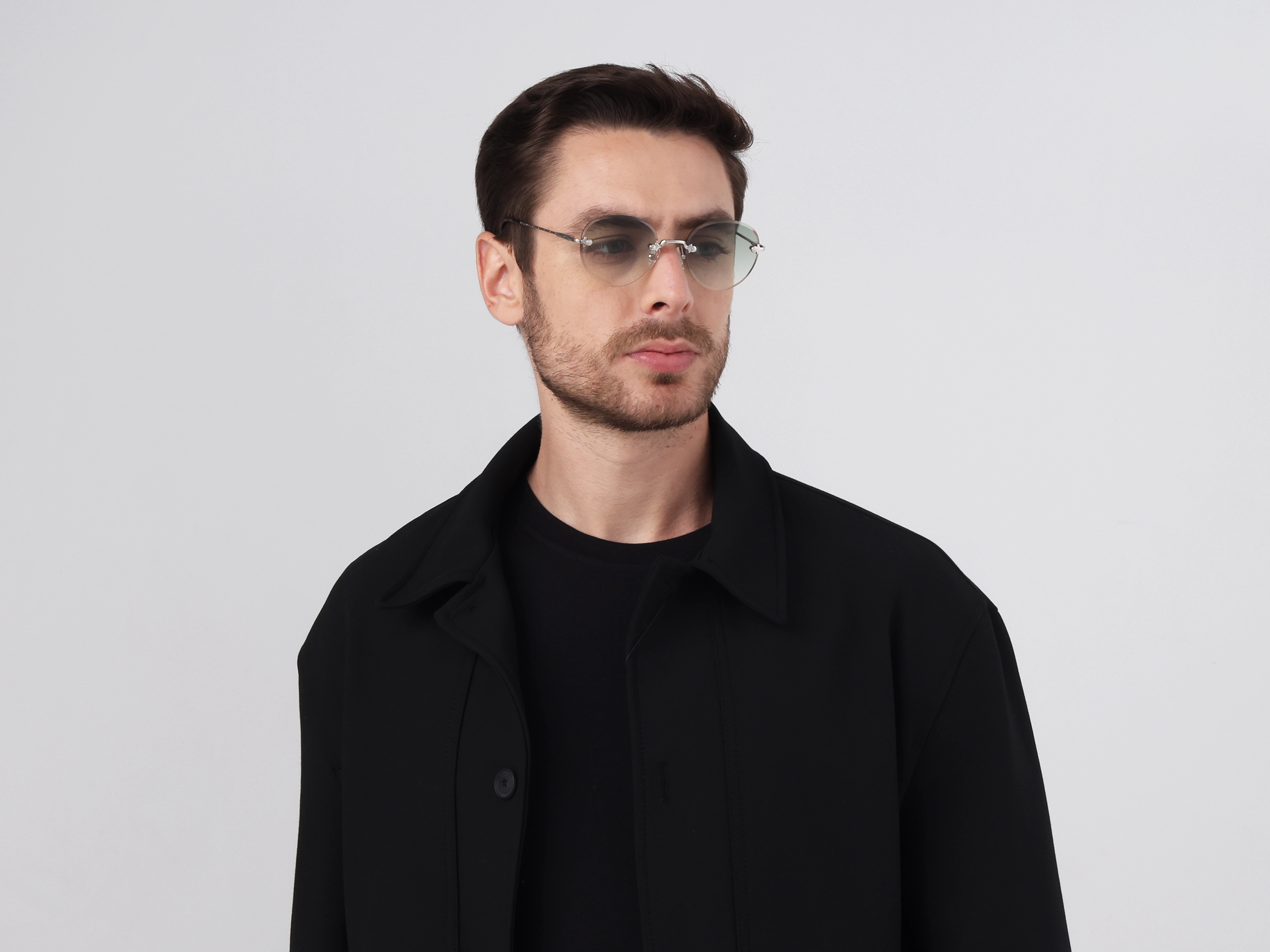 Silver and Black Marble Metal Rimless Sunglasses 2