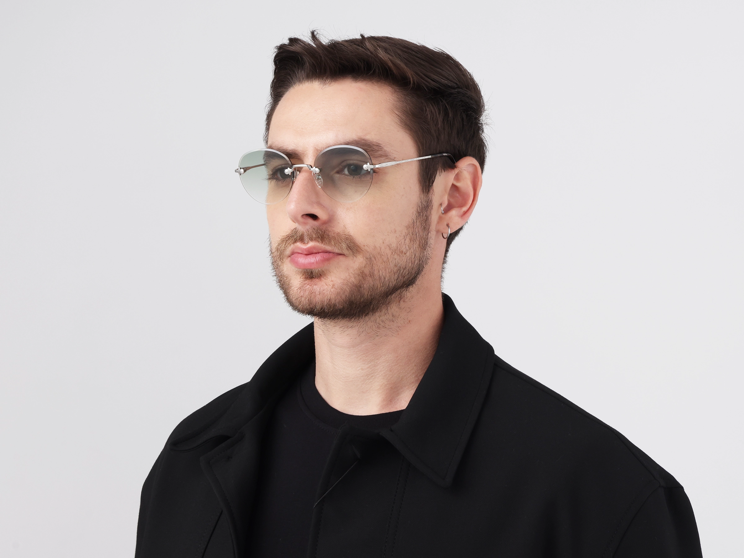 Silver and Black Marble Metal Rimless Sunglasses 3
