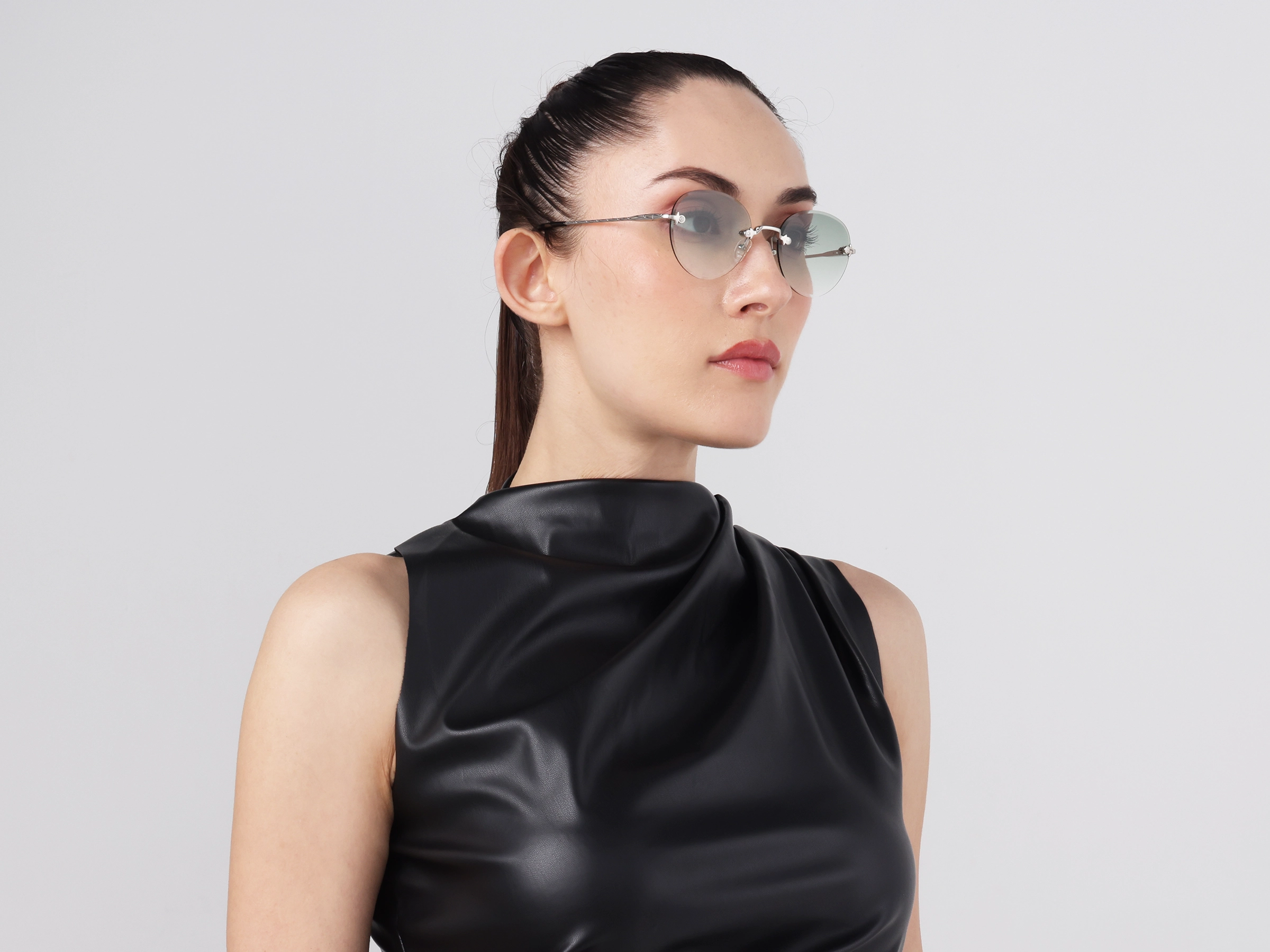 Silver and Black Marble Metal Rimless Sunglasses 11