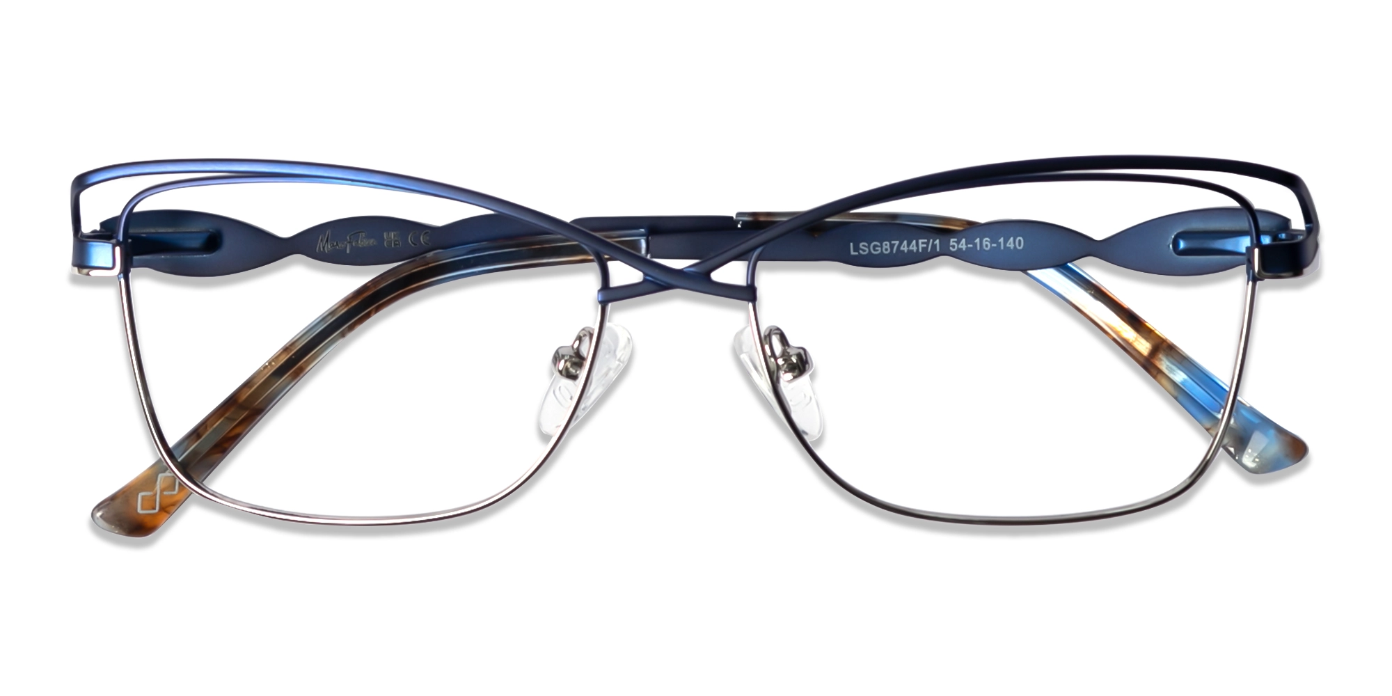 Matte Azure Blue & Silver Cat-eye Glasses-6