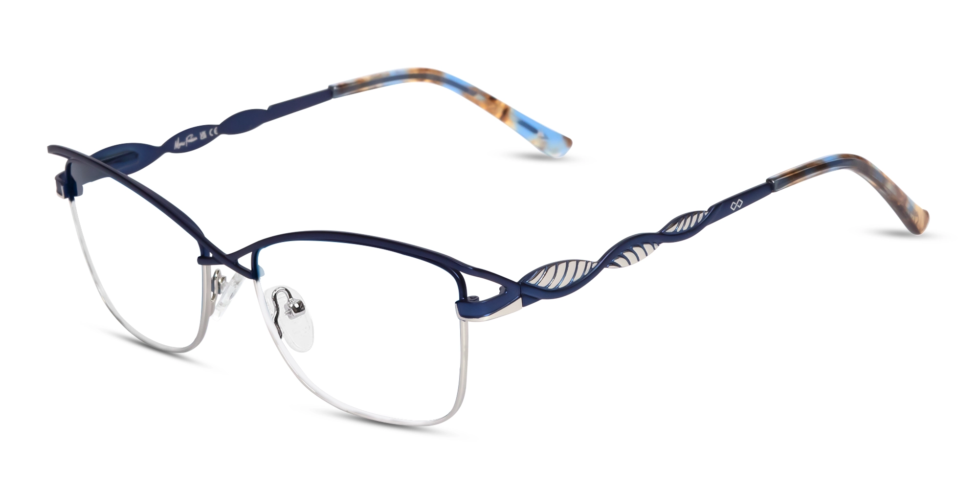 Matte Azure Blue & Silver Cat-eye Glasses-3