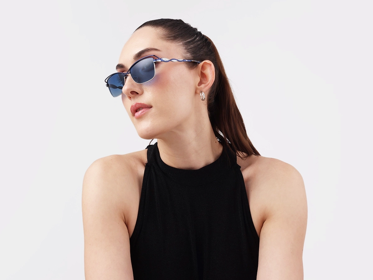 Matte Azure Blue & Silver Cat-eye Sunglasses 52