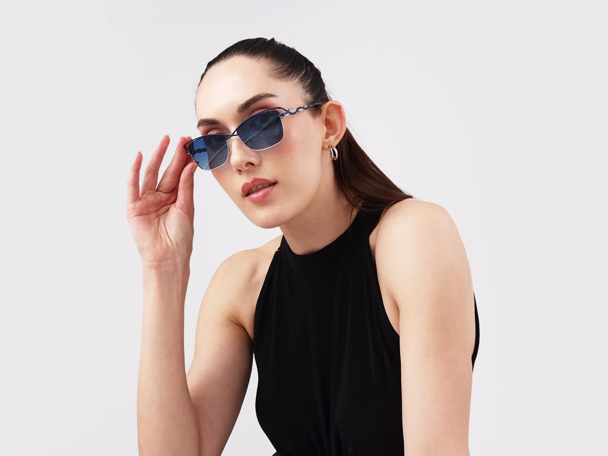 Matte Azure Blue & Silver Cat-eye Sunglasses 51