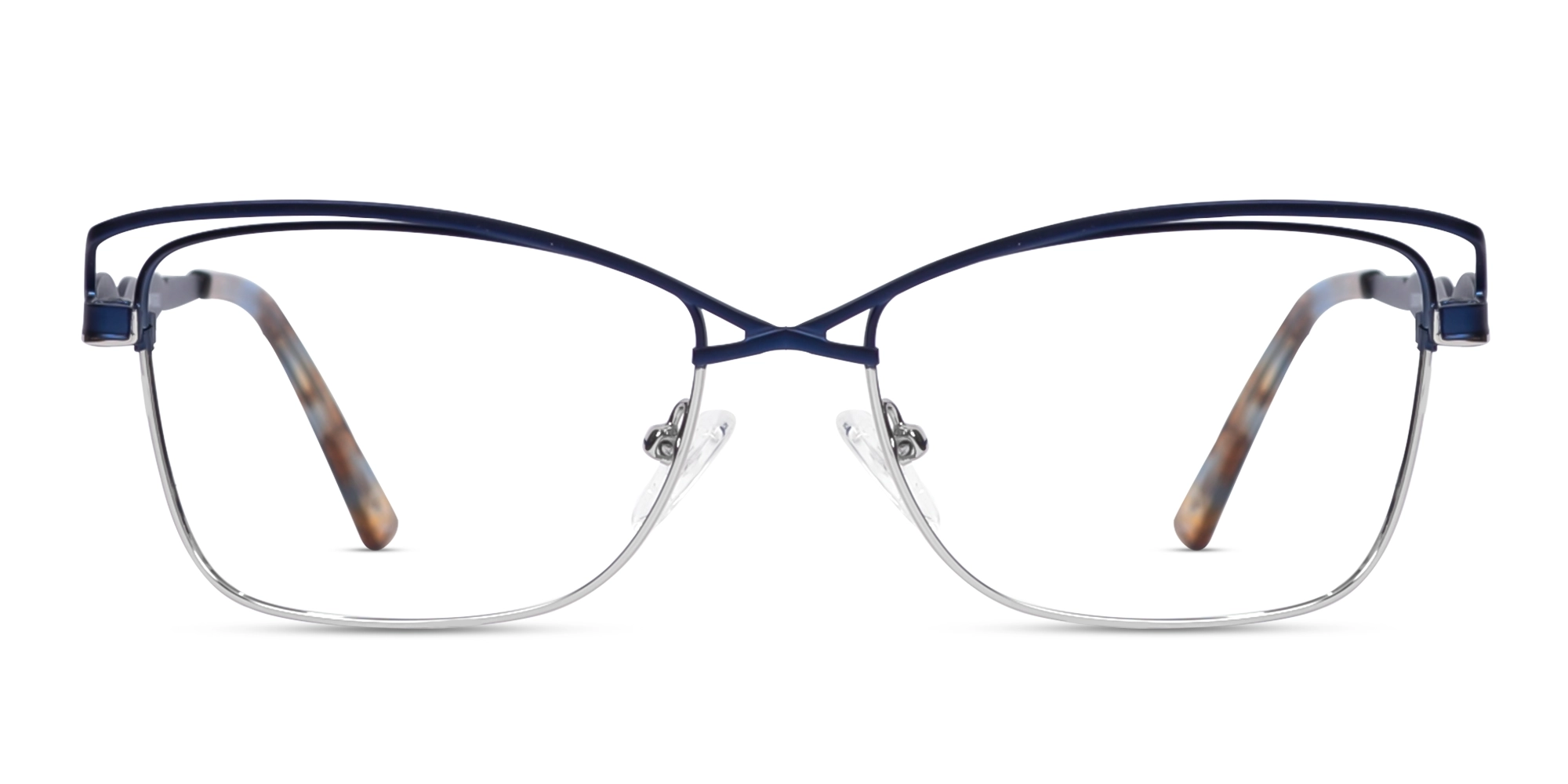 Matte Azure Blue & Silver Cat-eye Glasses-1