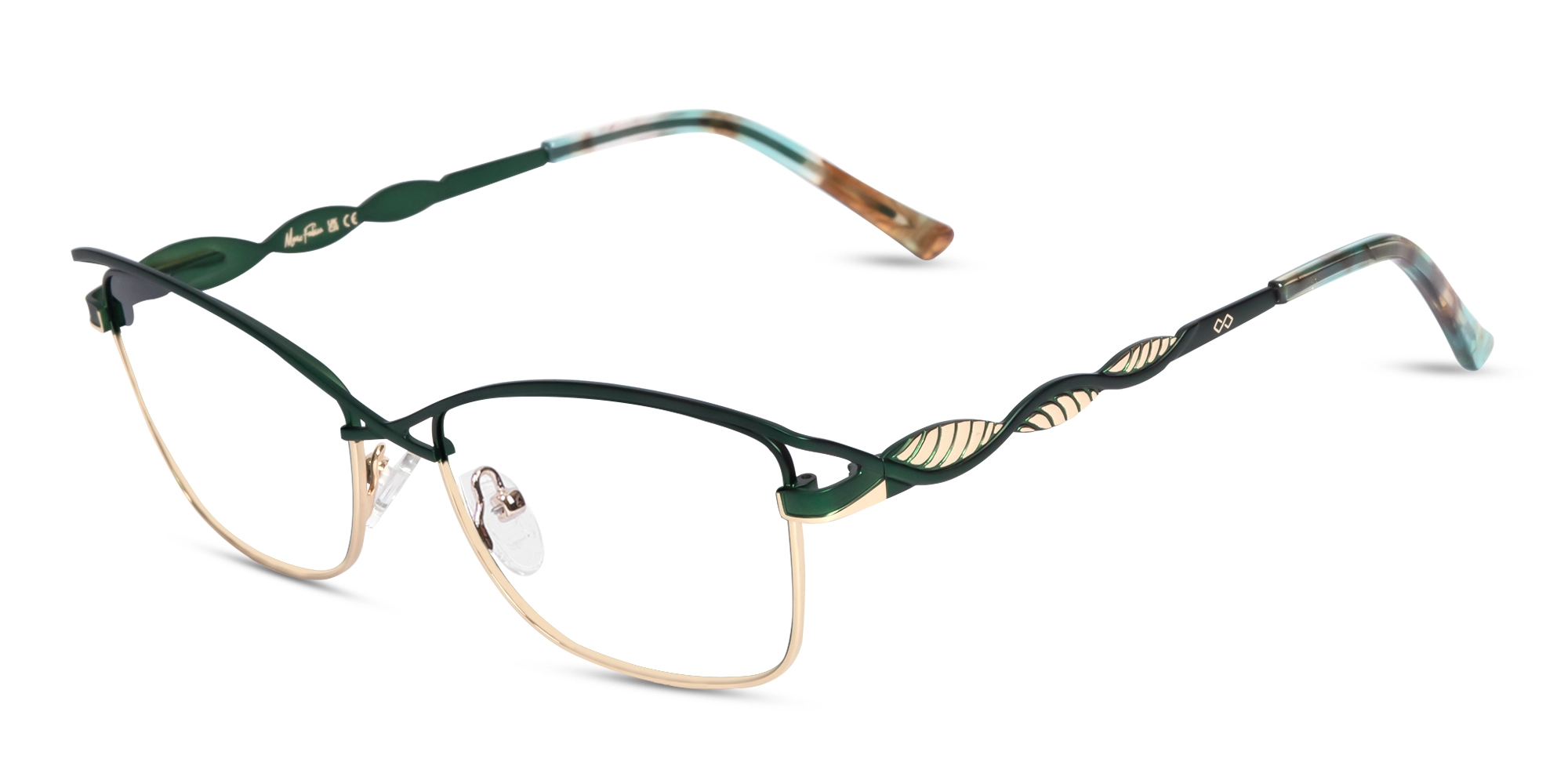 Matte Emerald Green & Gold Cat-eye Glasses -3