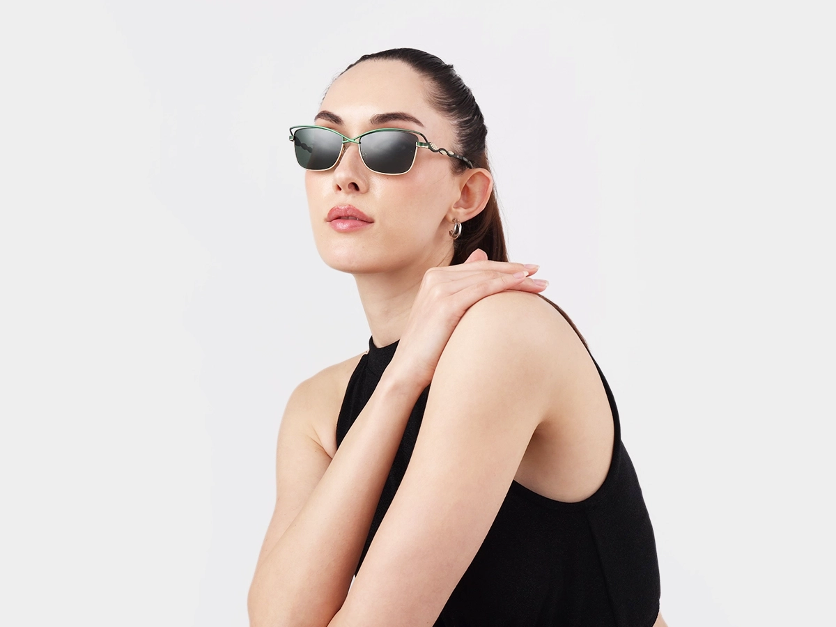 Matte Emerald Green & Gold Cat-Eye Sunglasses 51