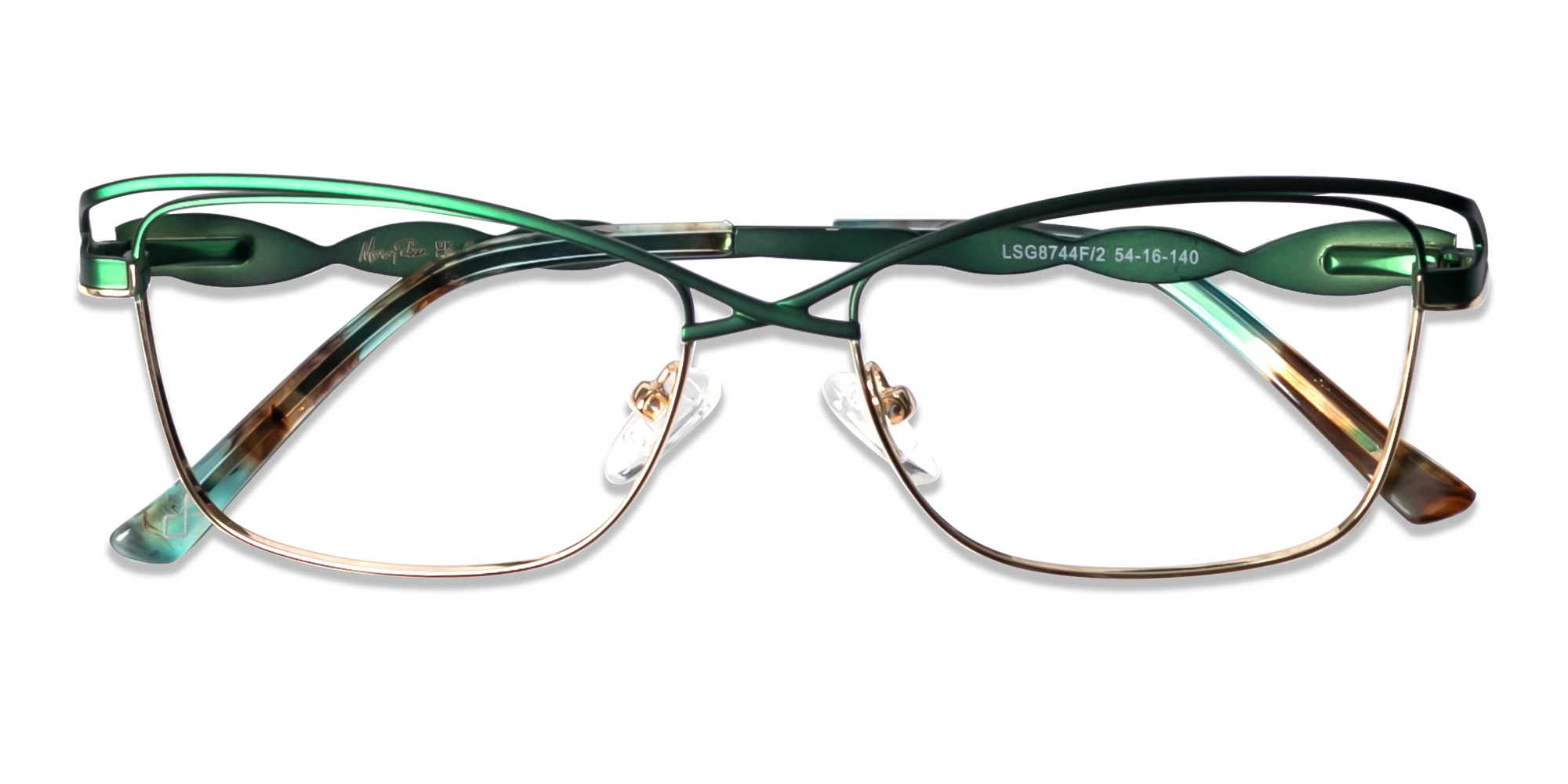 Matte Emerald Green & Gold Cat-eye Glasses -6