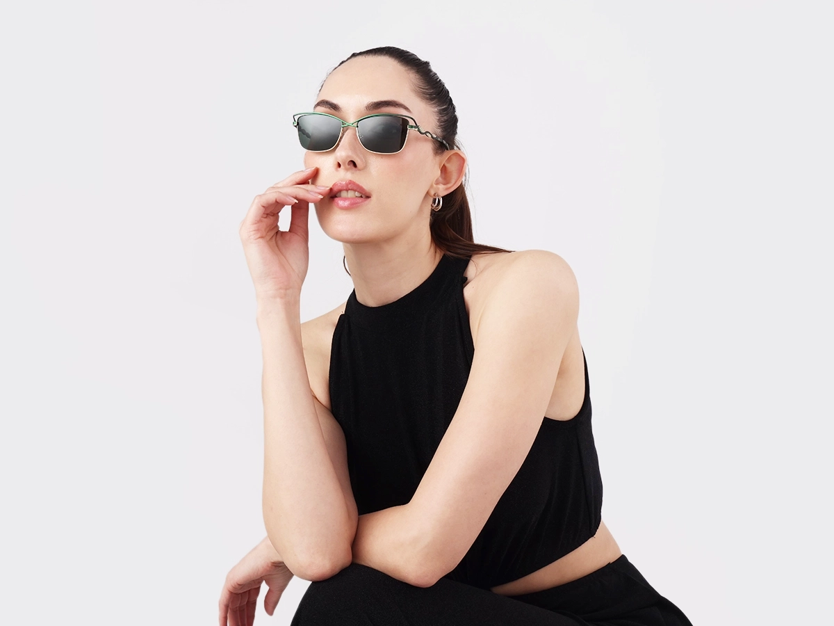 Matte Emerald Green & Gold Cat-Eye Sunglasses 53
