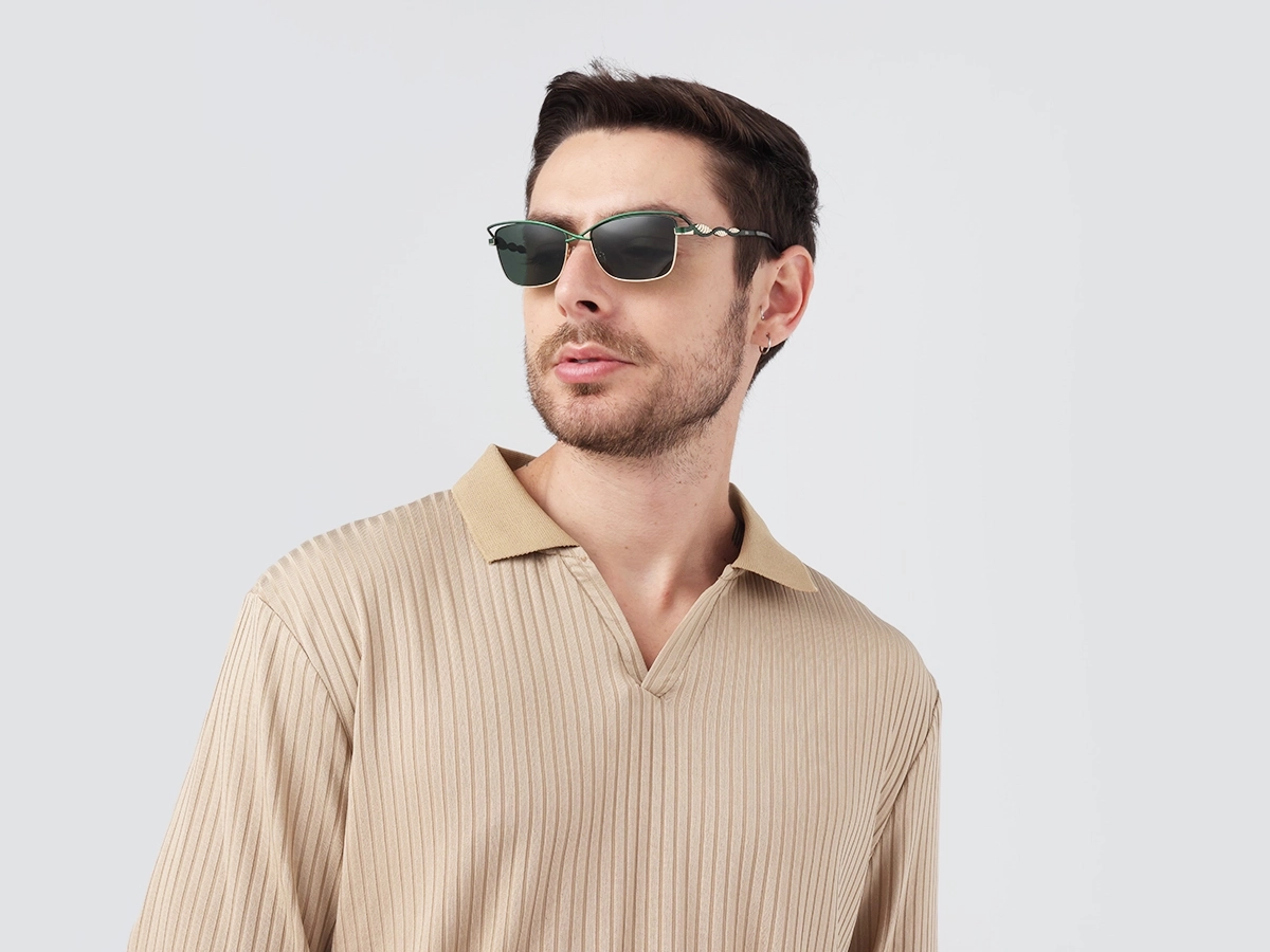 Matte Emerald Green & Gold Cat-Eye Sunglasses 42
