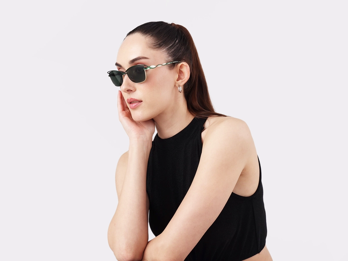 Matte Emerald Green & Gold Cat-Eye Sunglasses 52