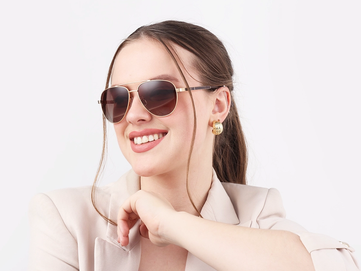 Gold Lightweight Full Rim Metal Sunglasses 53