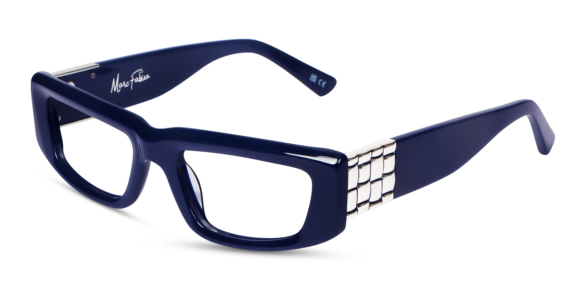 Blue & Silver Rectangle Thick Frame Glasses
