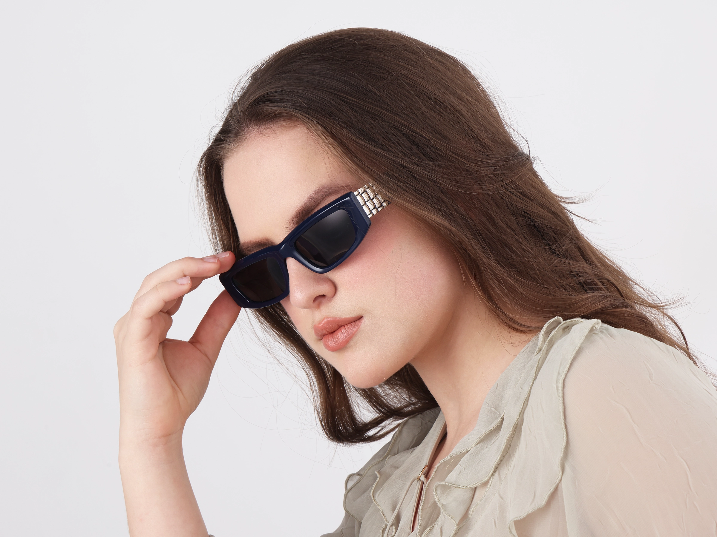 Thick Rectangle Full Rim Dark Grey Tint Sunglasses
