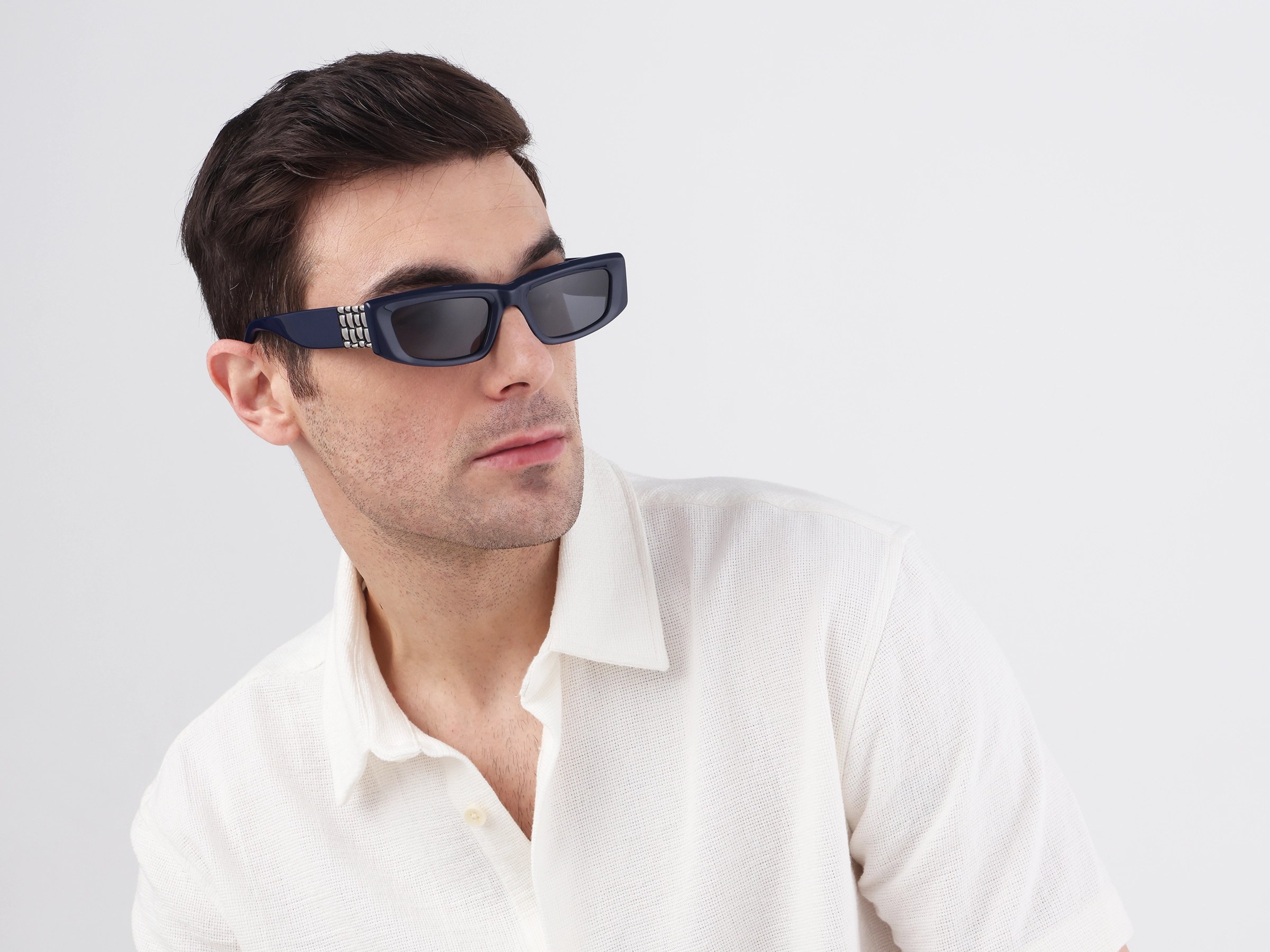 Thick Rectangle Full Rim Dark Grey Tint Sunglasses