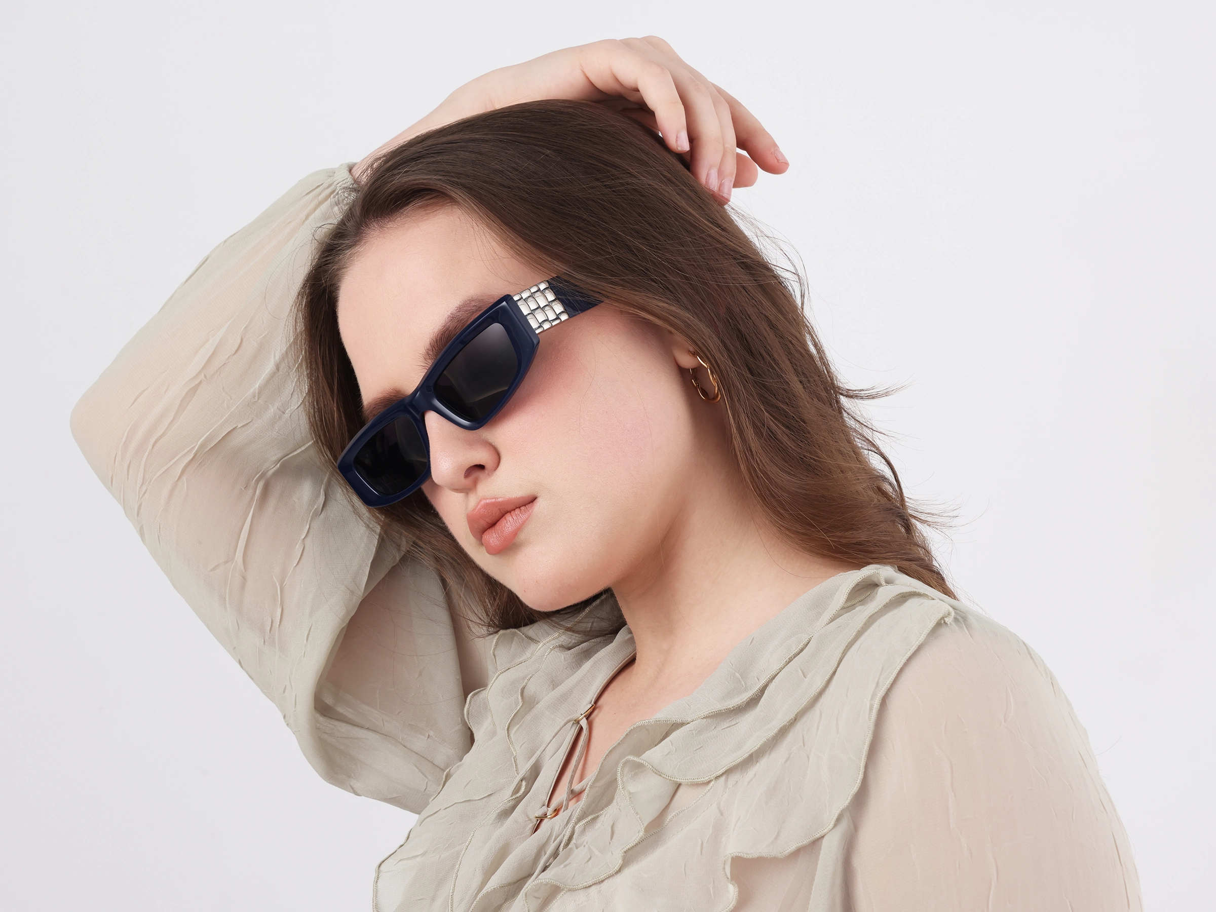 Thick Rectangle Full Rim Dark Grey Tint Sunglasses