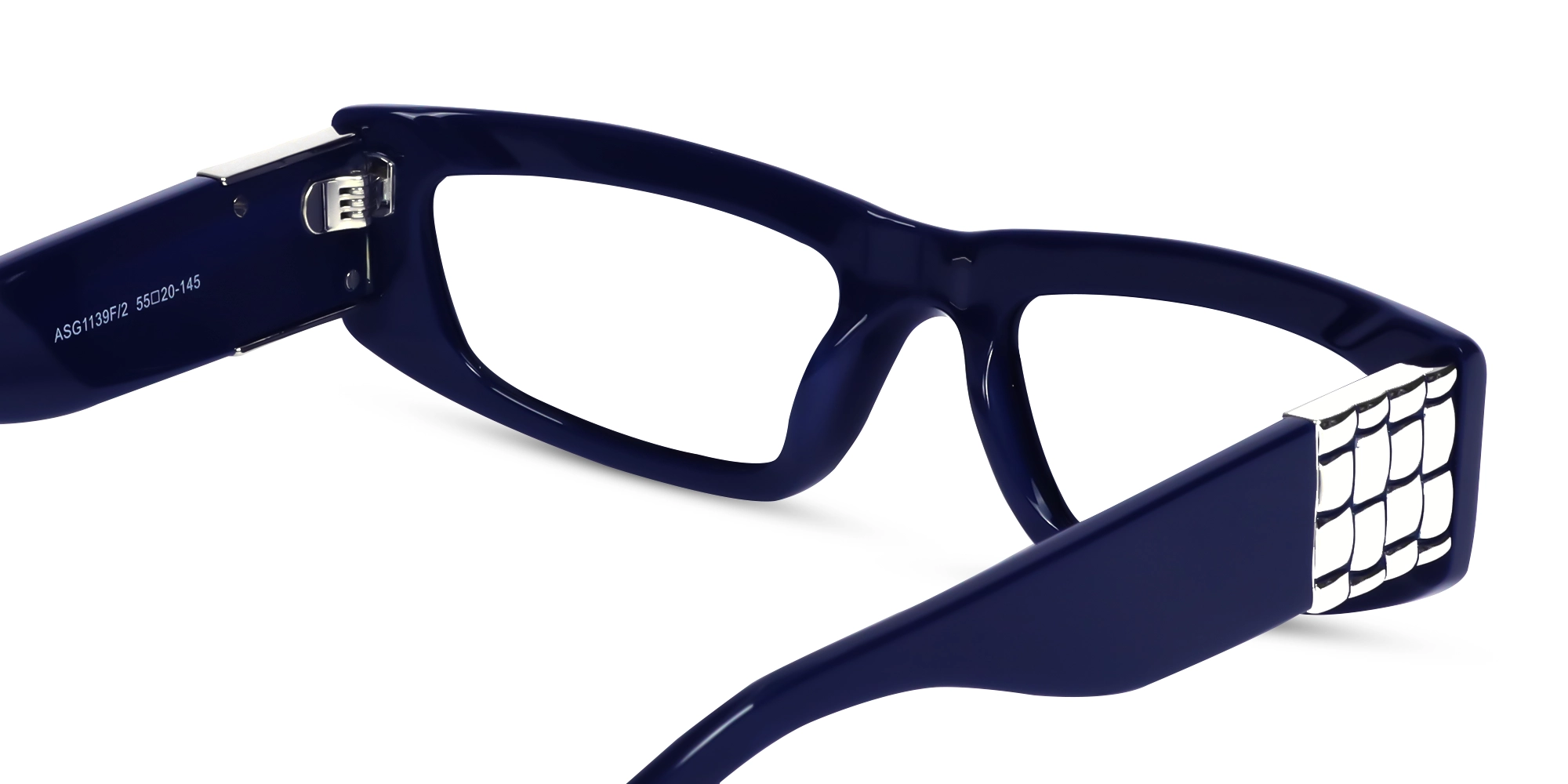 Blue & Silver Rectangle Thick Frame Glasses