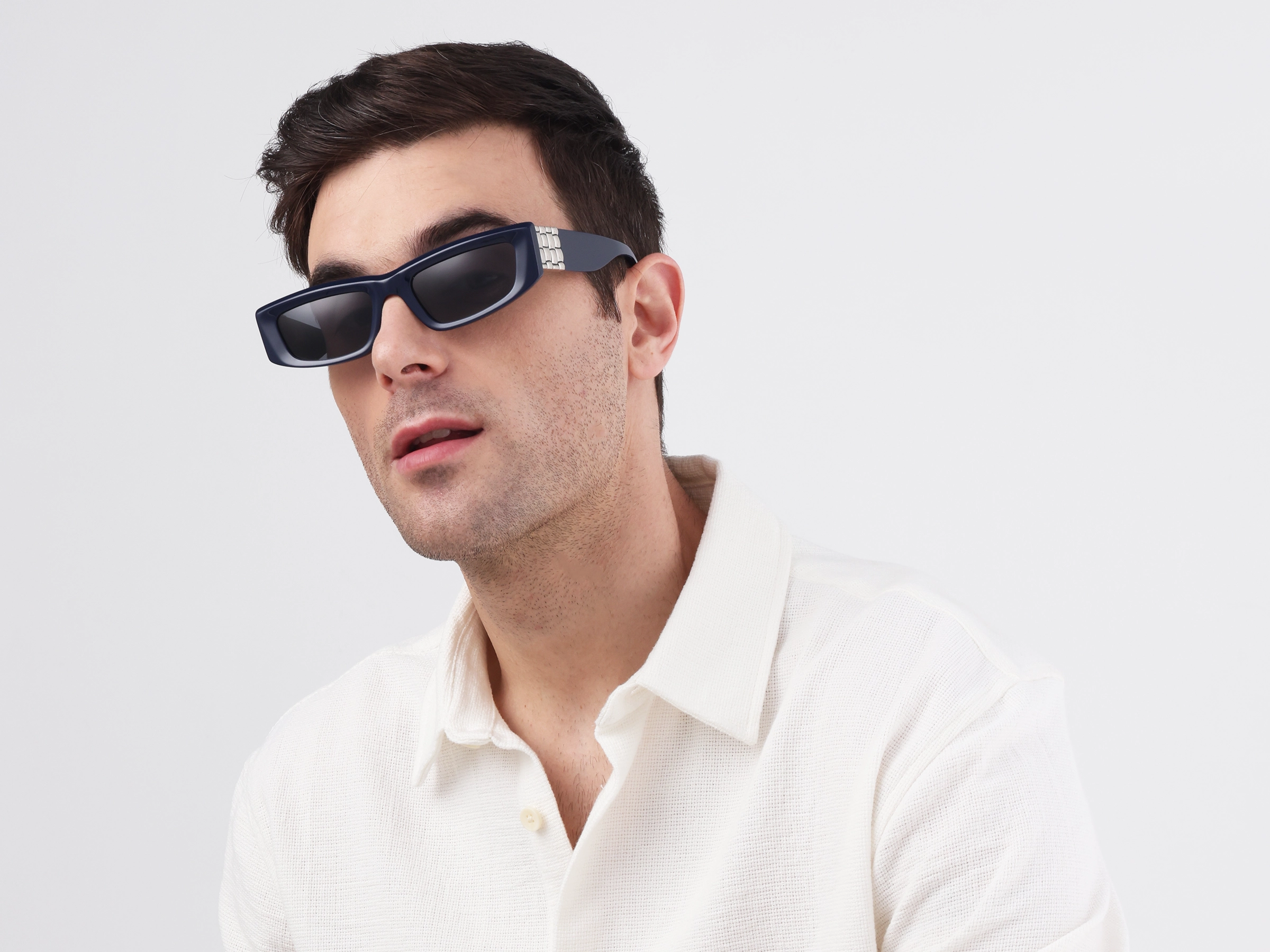 Thick Rectangle Full Rim Dark Grey Tint Sunglasses