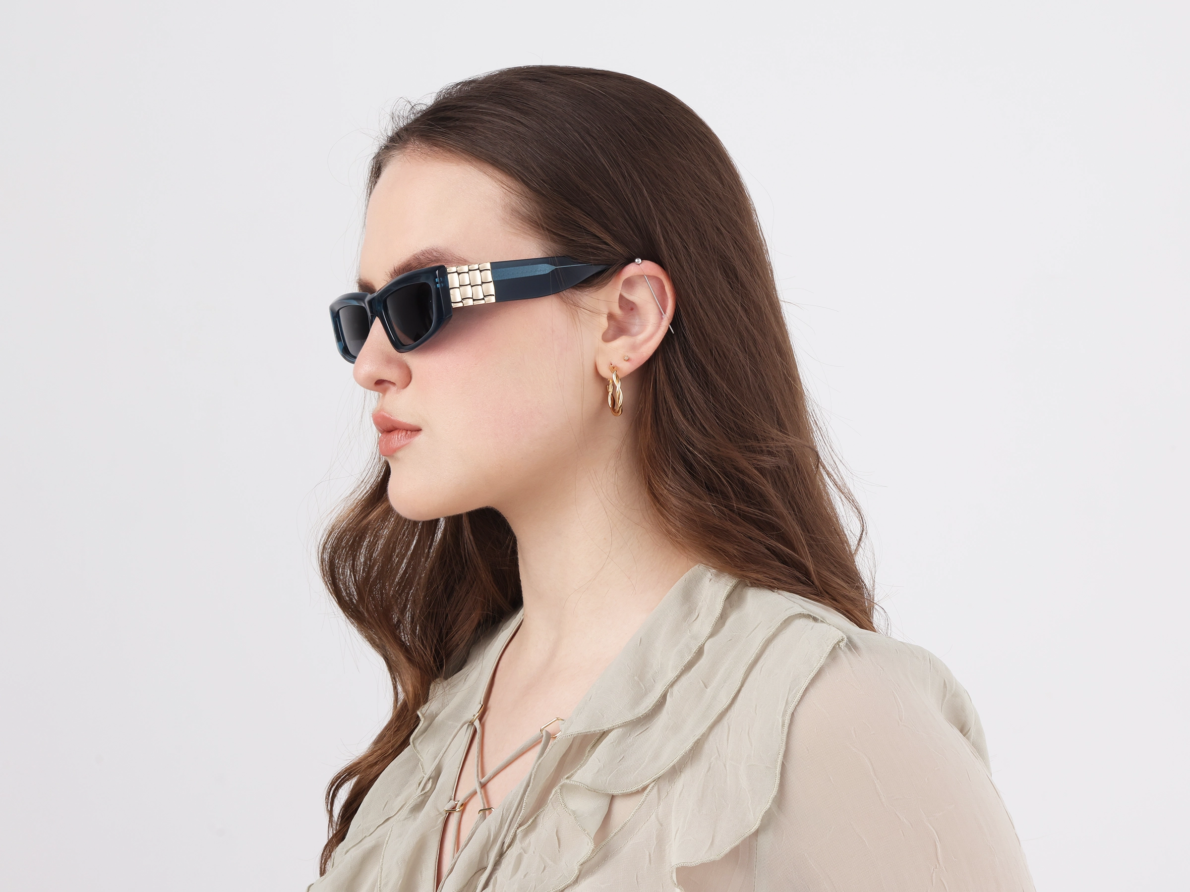 Rectangle Acetate Solid Dark Grey Tint Sunglasses